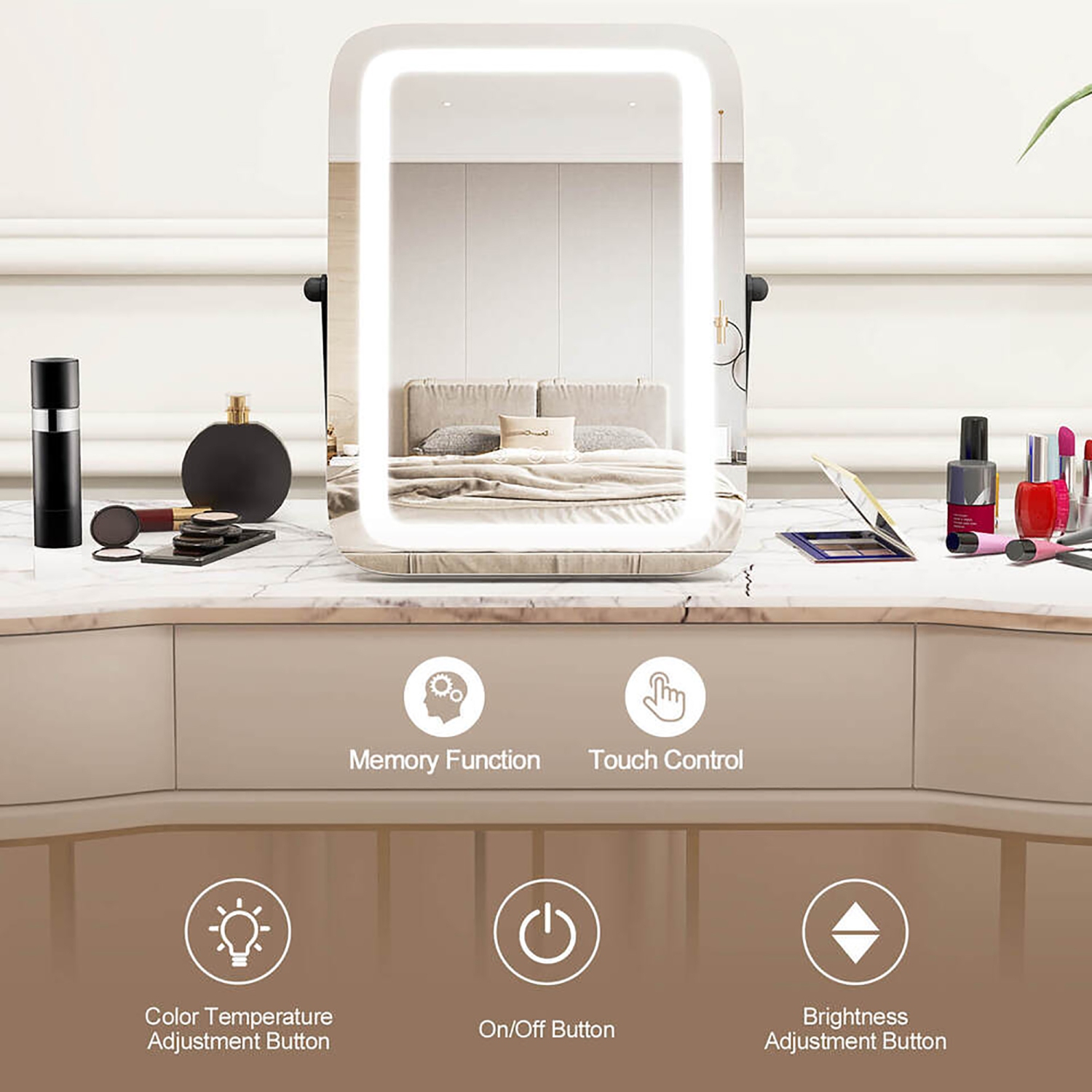 Gymax 16'' x 12'' 3-Color LED Vanity Mirror 360° Rotation Dimmable Touch Control