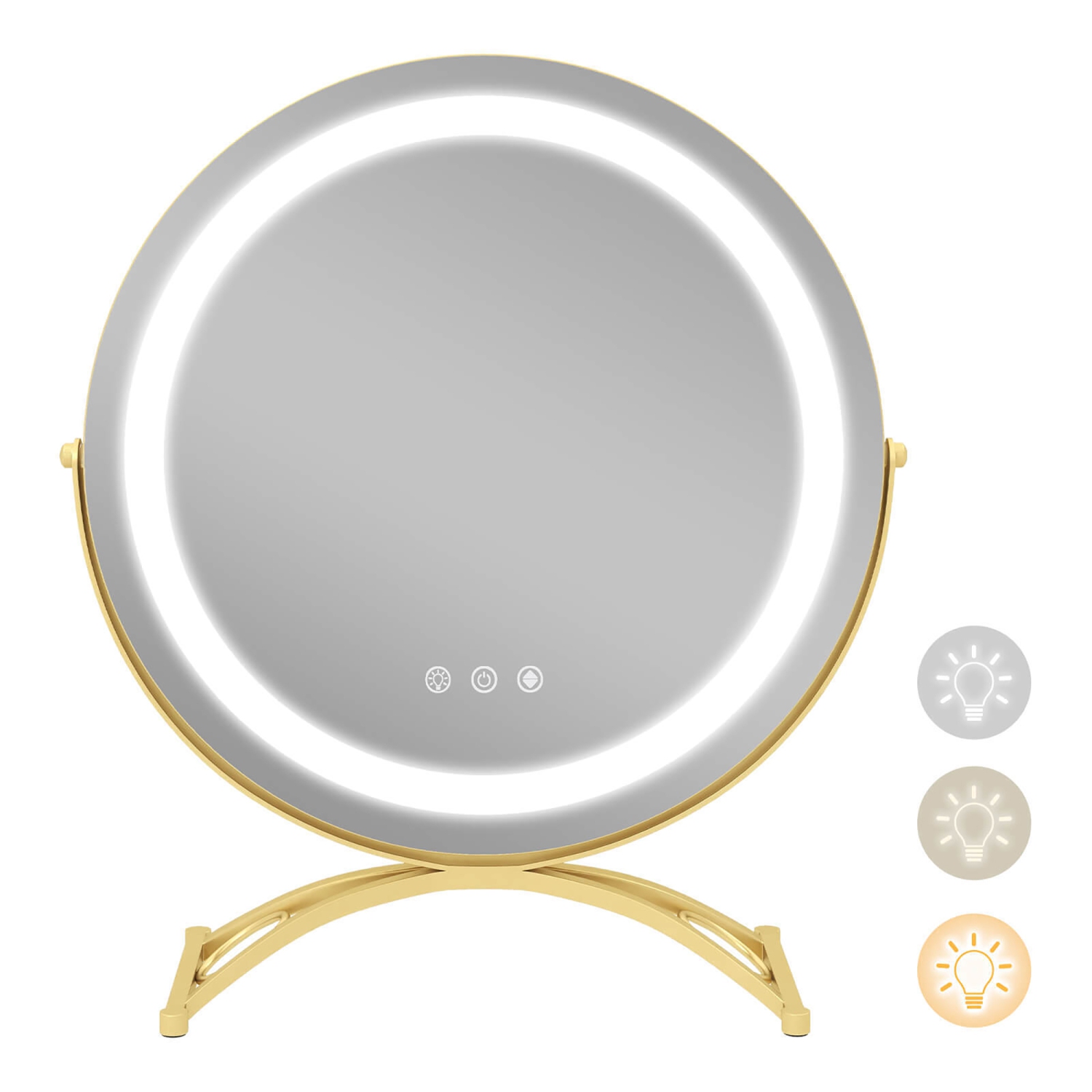Gymax 16'' Round Makeup Vanity Mirror 3 Color Dimmable Lights Memory Function