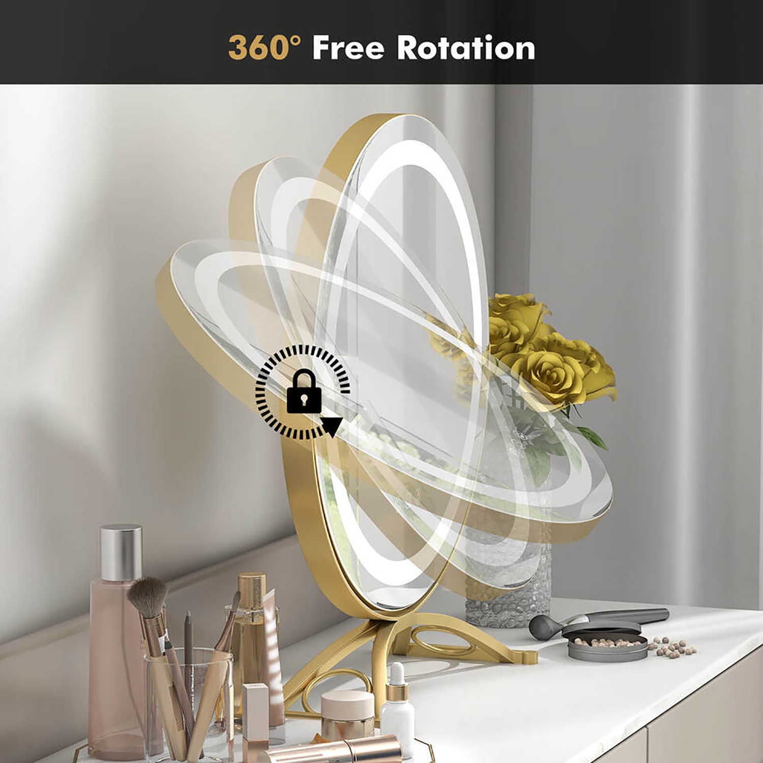 Gymax 16'' Round Makeup Vanity Mirror 3 Color Dimmable Lights Memory Function