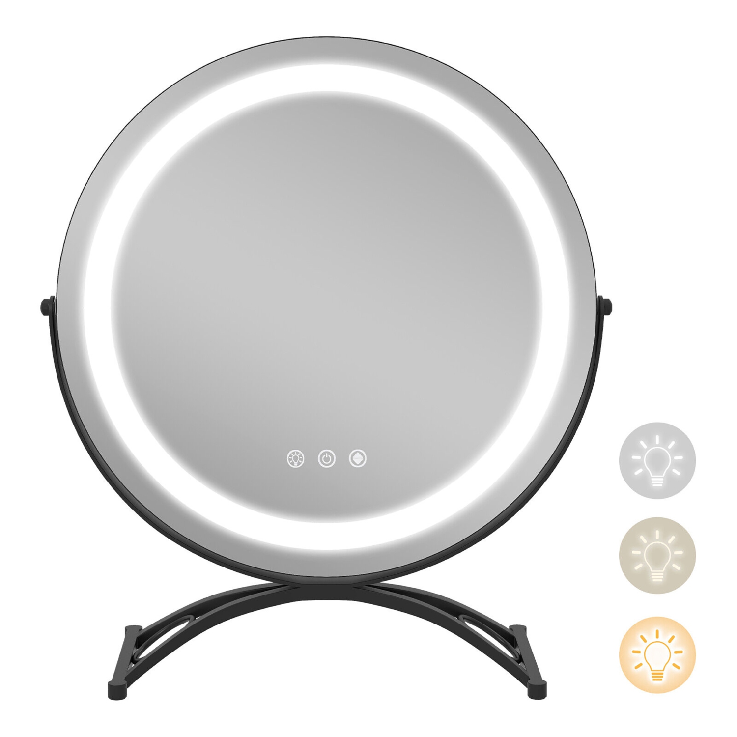 Gymax 16'' Round Makeup Vanity Mirror 3 Color Dimmable Lights Memory Function