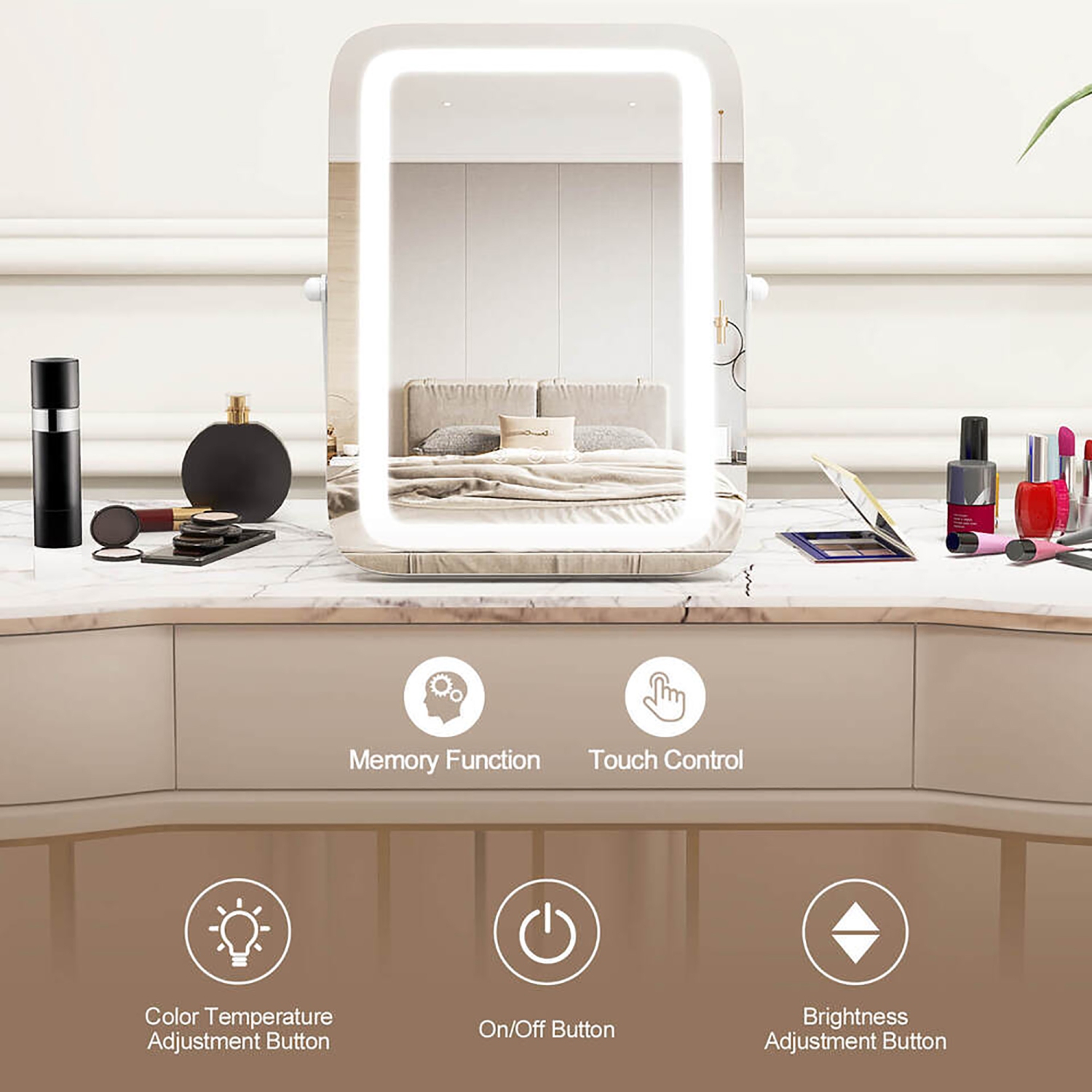 Gymax 16'' x 12'' 3-Color LED Vanity Mirror 360° Rotation Dimmable Touch Control