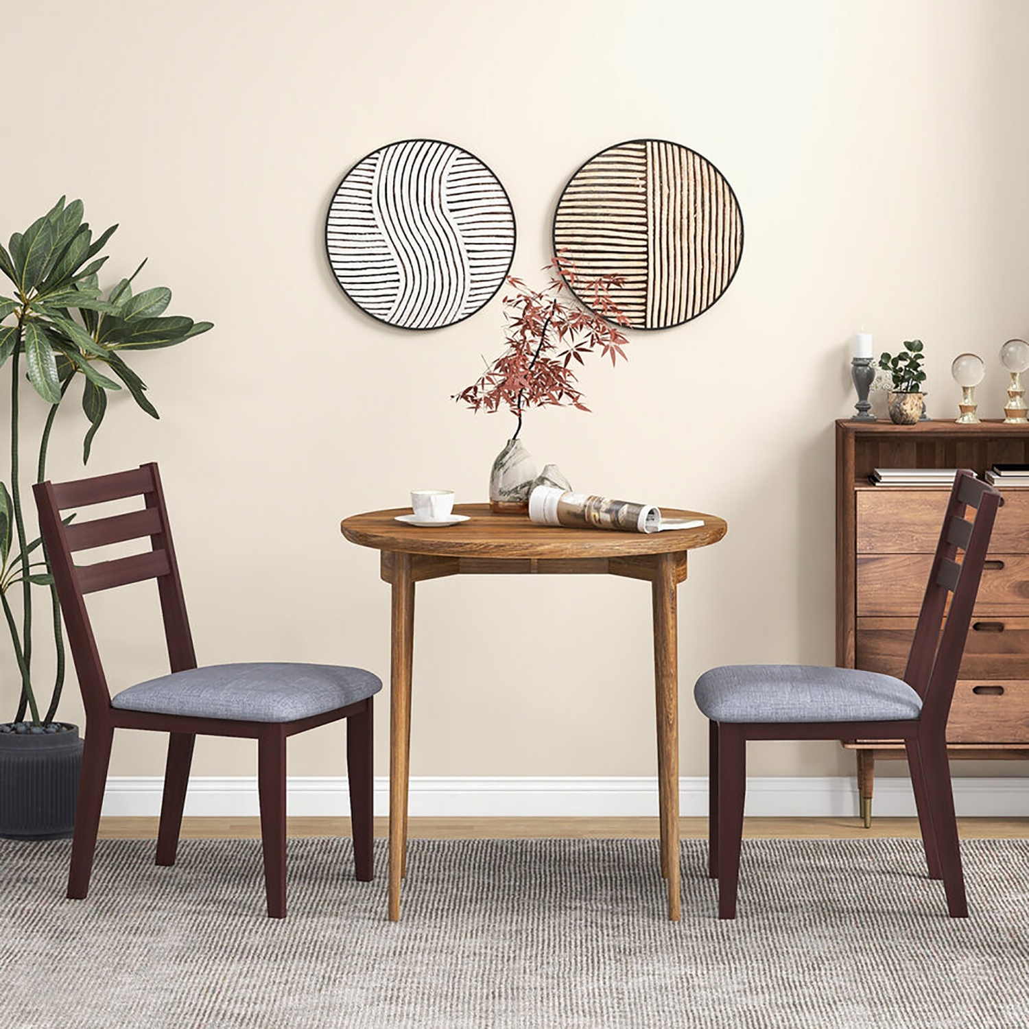 Gymax Upholstered Dining Chair Set of 2 Armless Cushioned Seat Hollow Curved Backrest