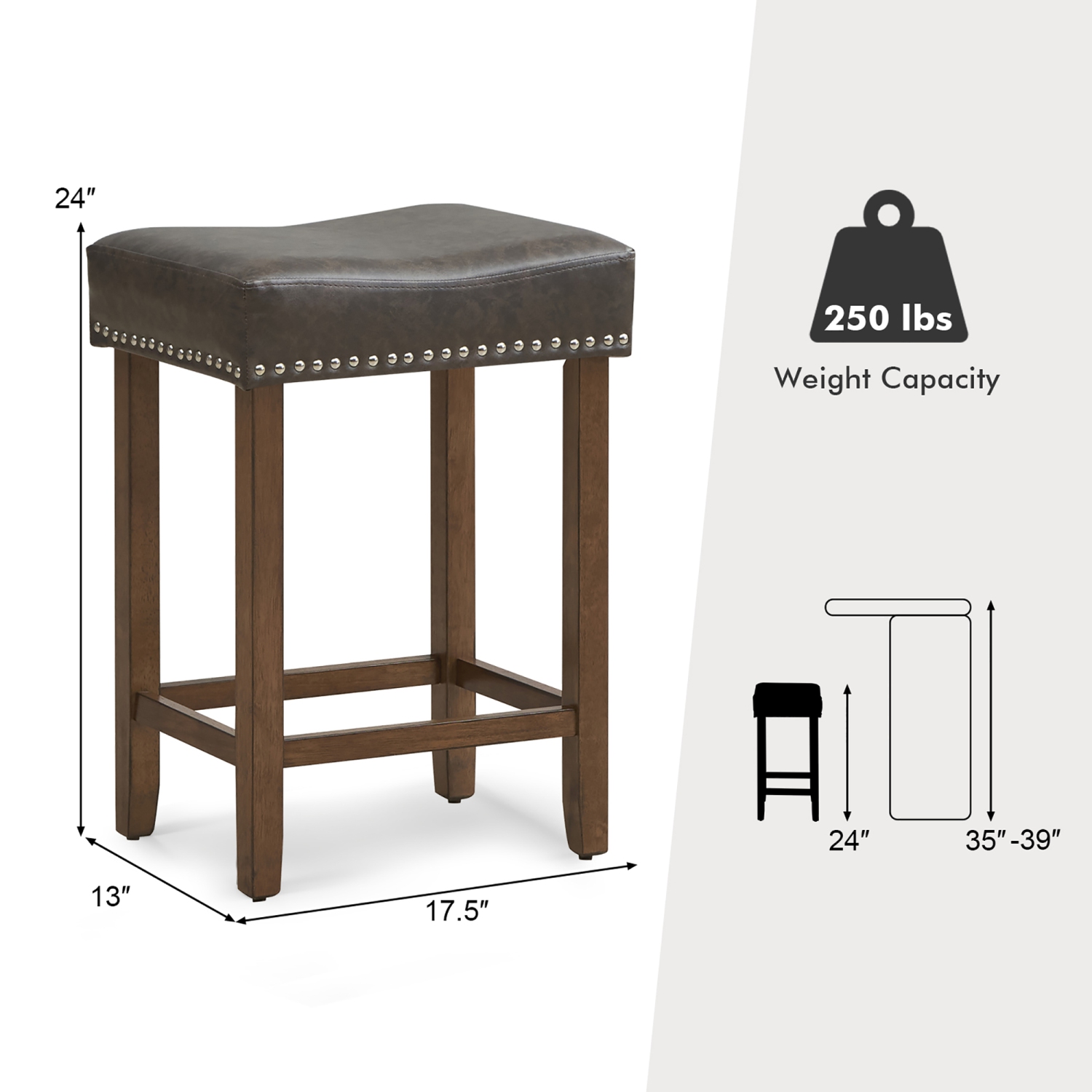 Gymax Bar Stool Set of 4 24-Inch Counter Height Saddle Stools w/ PU Leather Upholstery