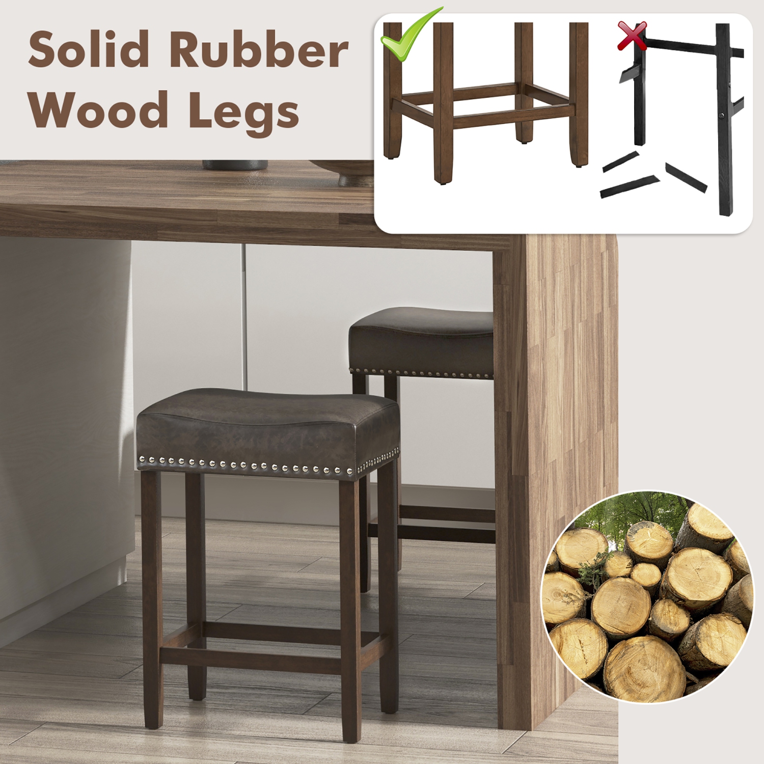 Gymax Bar Stool Set of 4 24-Inch Counter Height Saddle Stools w/ PU Leather Upholstery