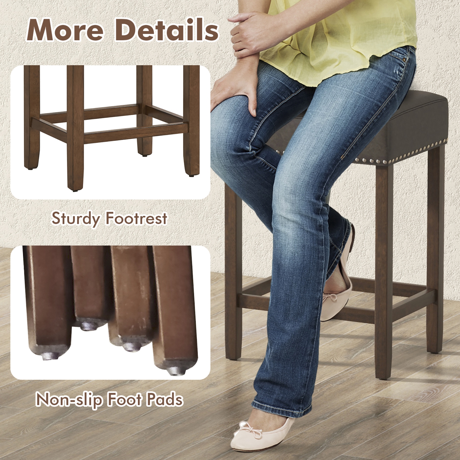 Gymax Bar Stool Set of 4 24-Inch Counter Height Saddle Stools w/ PU Leather Upholstery