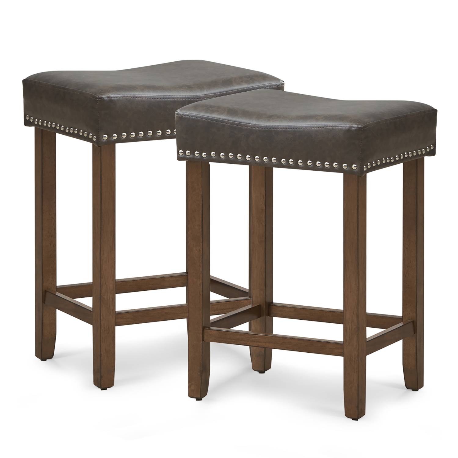 Gymax Bar Stool Set of 4 24-Inch Counter Height Saddle Stools w/ PU Leather Upholstery