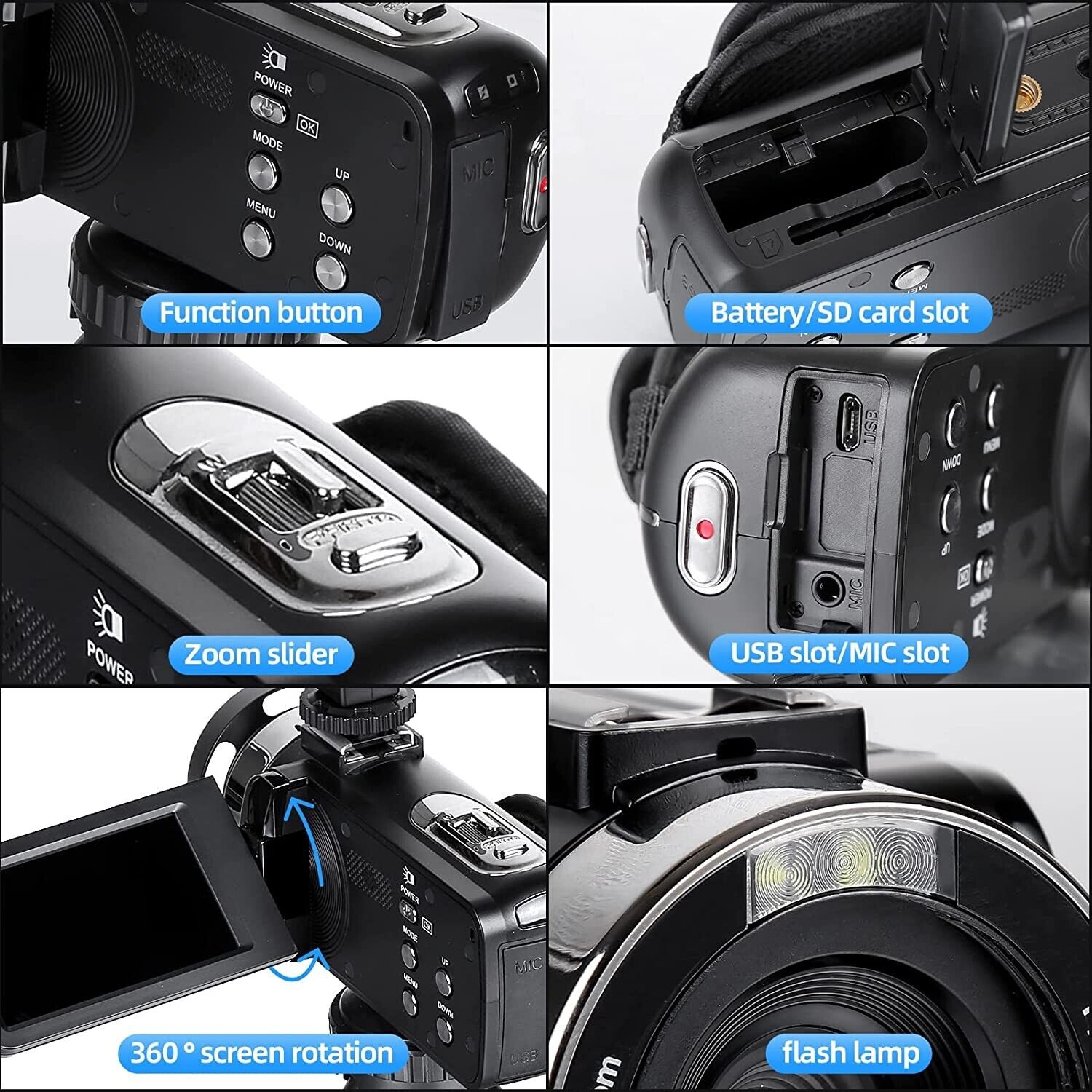 Caméscope 2,7K caméra vidéo Ultra HD 42&nbsp;Mpx 18X YouTube Live Stream enregistreur vidéo avec carte TF 32&nbsp;Go