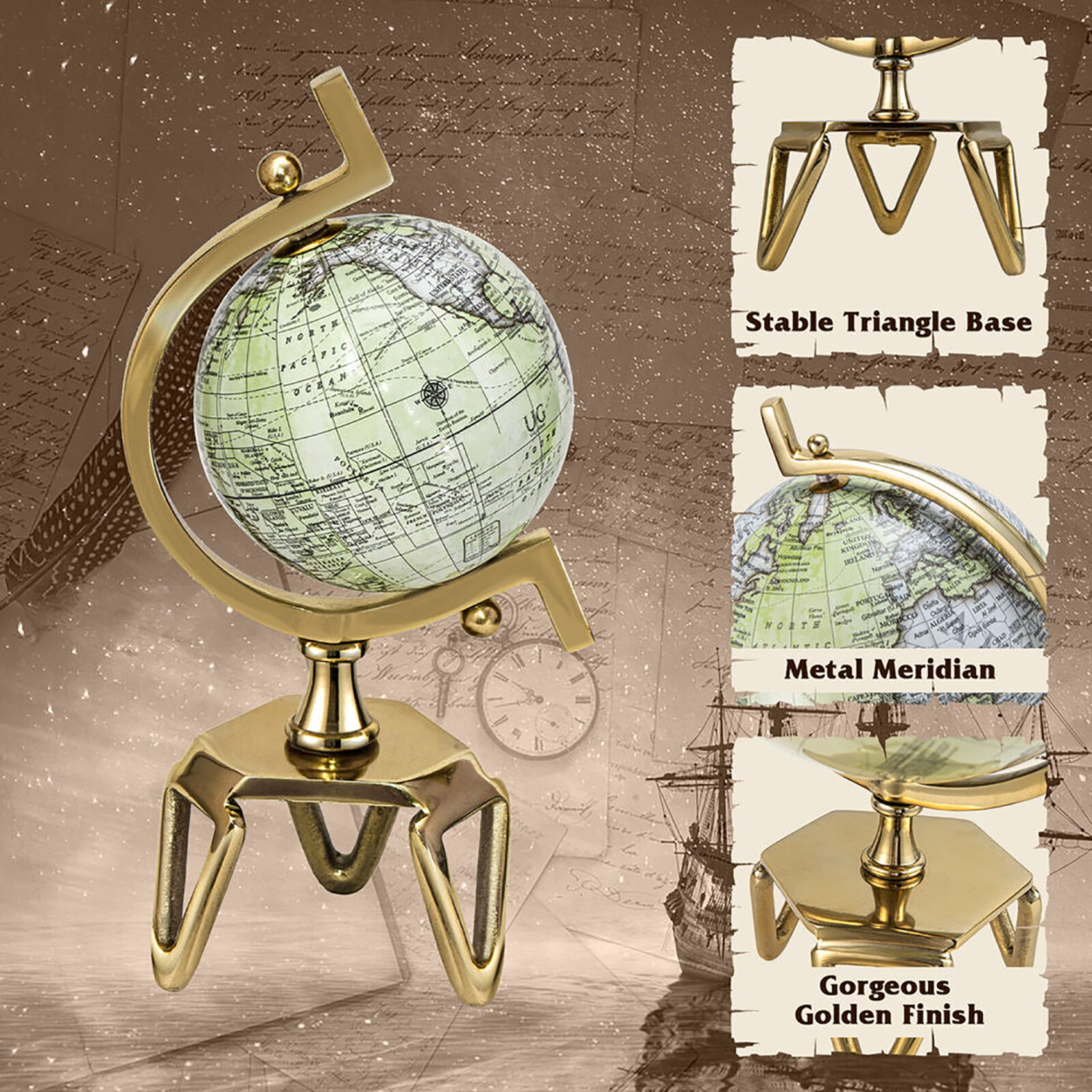 Gymax 5/8/10'' Geographic Rotating World Globe w/ Triangle Metal Stand Meridian Educational