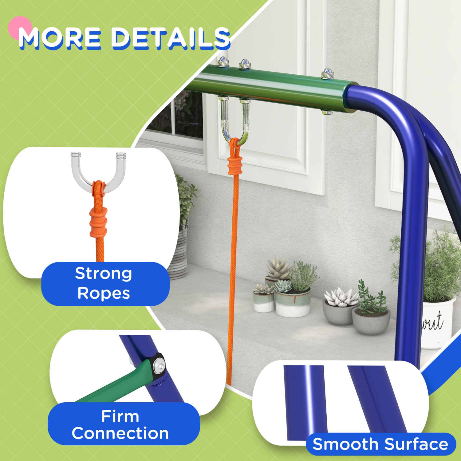 Outsunny 2 in 1 Metal Swing Set with Double Swing Seats, Ground Stakes, Kids Swing Set for Backyard, Outdoor, Playground, Multicoloured