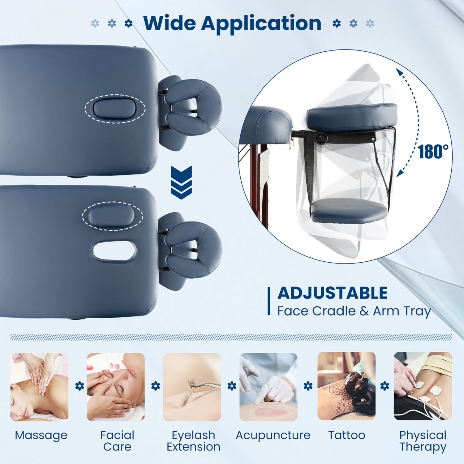 Gymax 2 Fold Massage Table Portable Lash Bed Foldable Spa Table w/ Carrying Case Navy