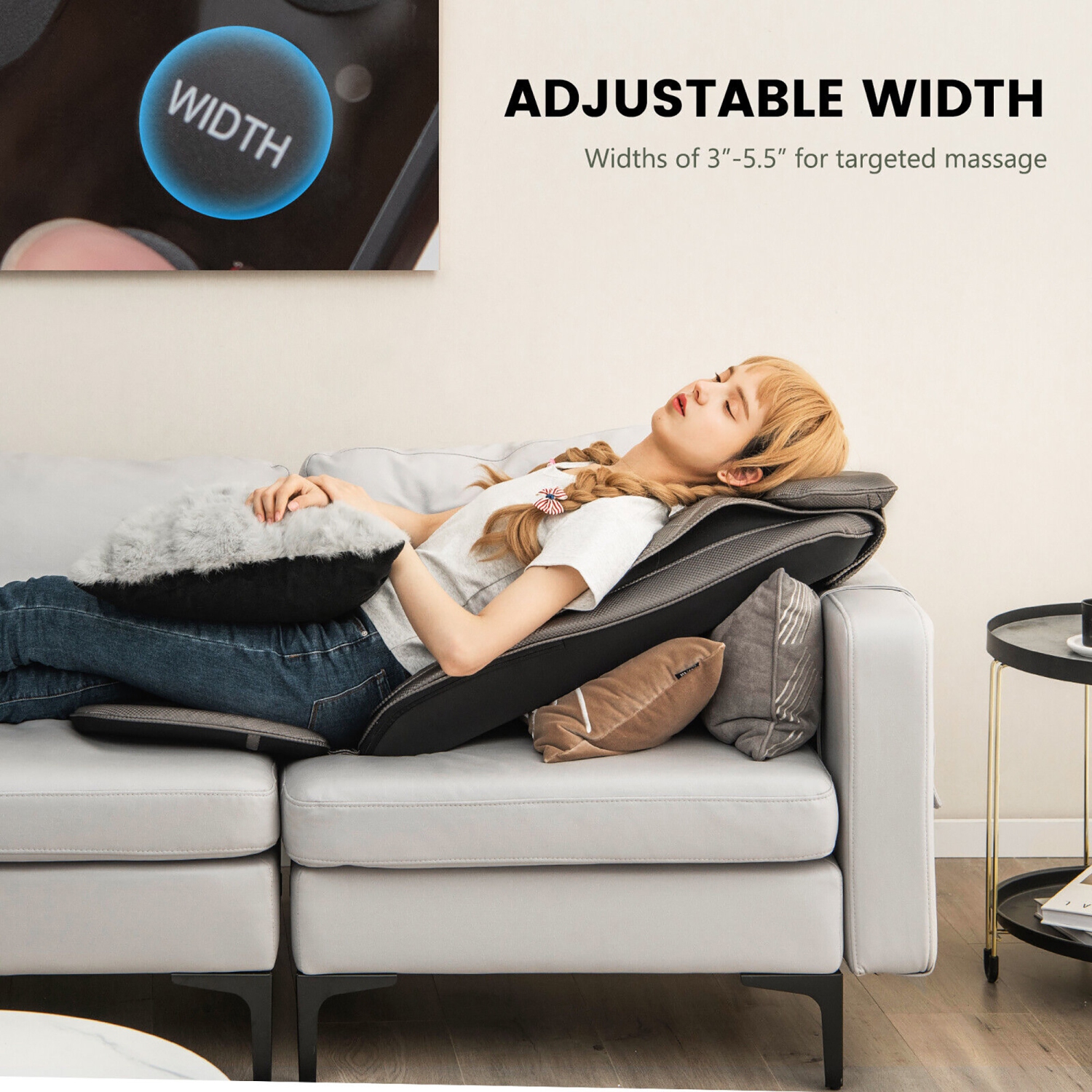 Gymax Massage Chair Pad Heat Vibration Back Massage w/ Removable Neck Pillow Back Flap