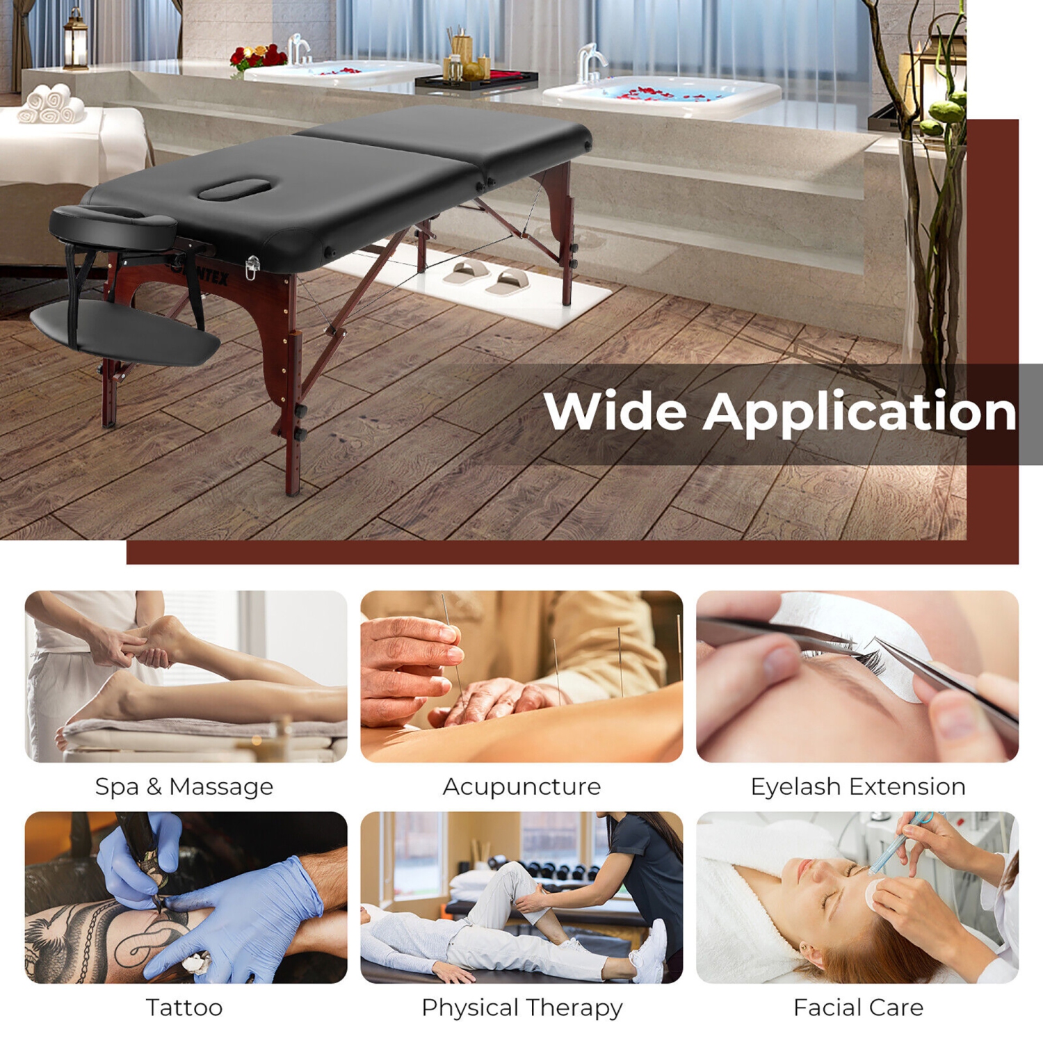 Gymax Portable Folding Massage Table Height Adjustable Spa Bed Beech Wood Face Cradle