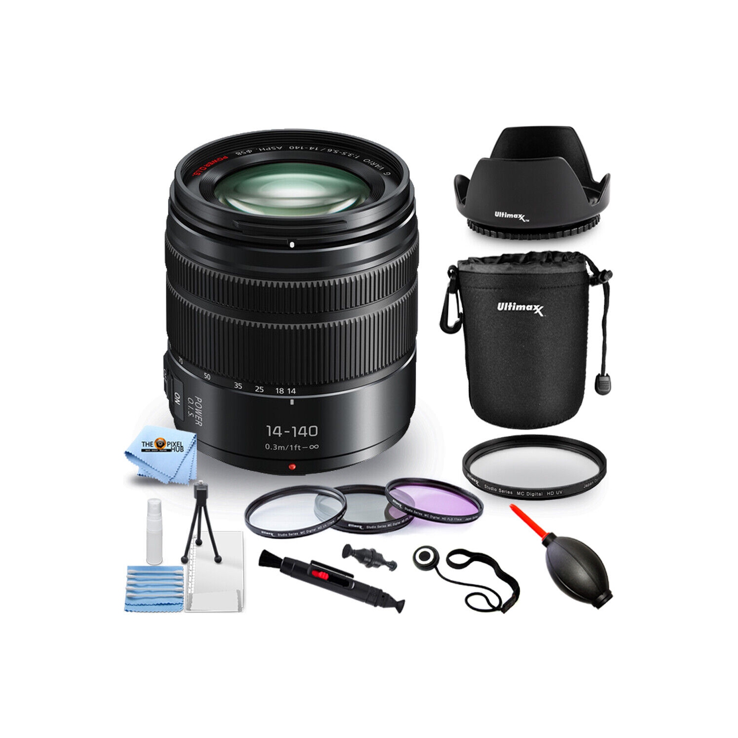 Panasonic Lumix G Vario 14-140&nbsp;mm II ASPH. Objectif POWER O.I.S - Ensemble 10PC