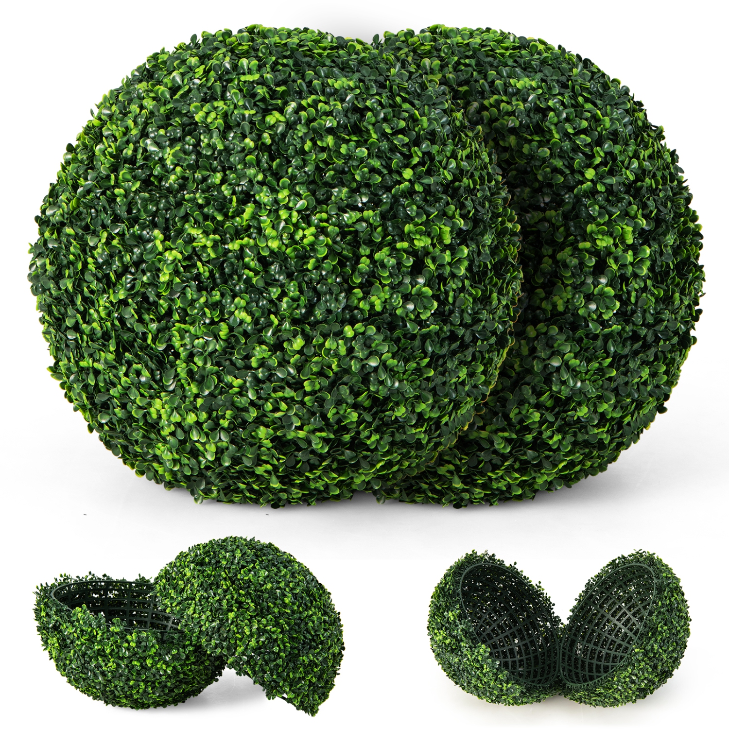 Topbuy 2 PCS Artificial Boxwood Topiary Balls 19" Faux Plants Decorative Boxwood Balls Sun-Protection Indoor & Outdoor Greenery Decoration