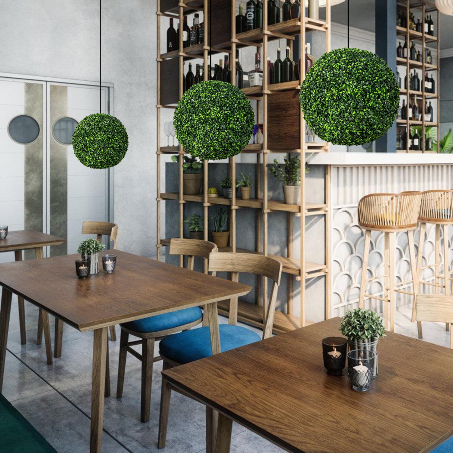 Topbuy 2 PCS Artificial Boxwood Topiary Balls 19" Faux Plants Decorative Boxwood Balls Sun-Protection Indoor & Outdoor Greenery Decoration