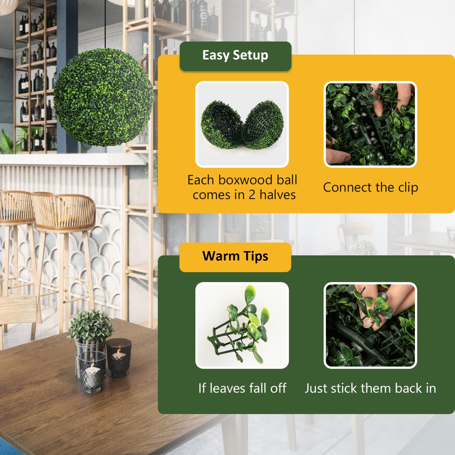 Topbuy 2 PCS Artificial Boxwood Topiary Balls 19" Faux Plants Decorative Boxwood Balls Sun-Protection Indoor & Outdoor Greenery Decoration