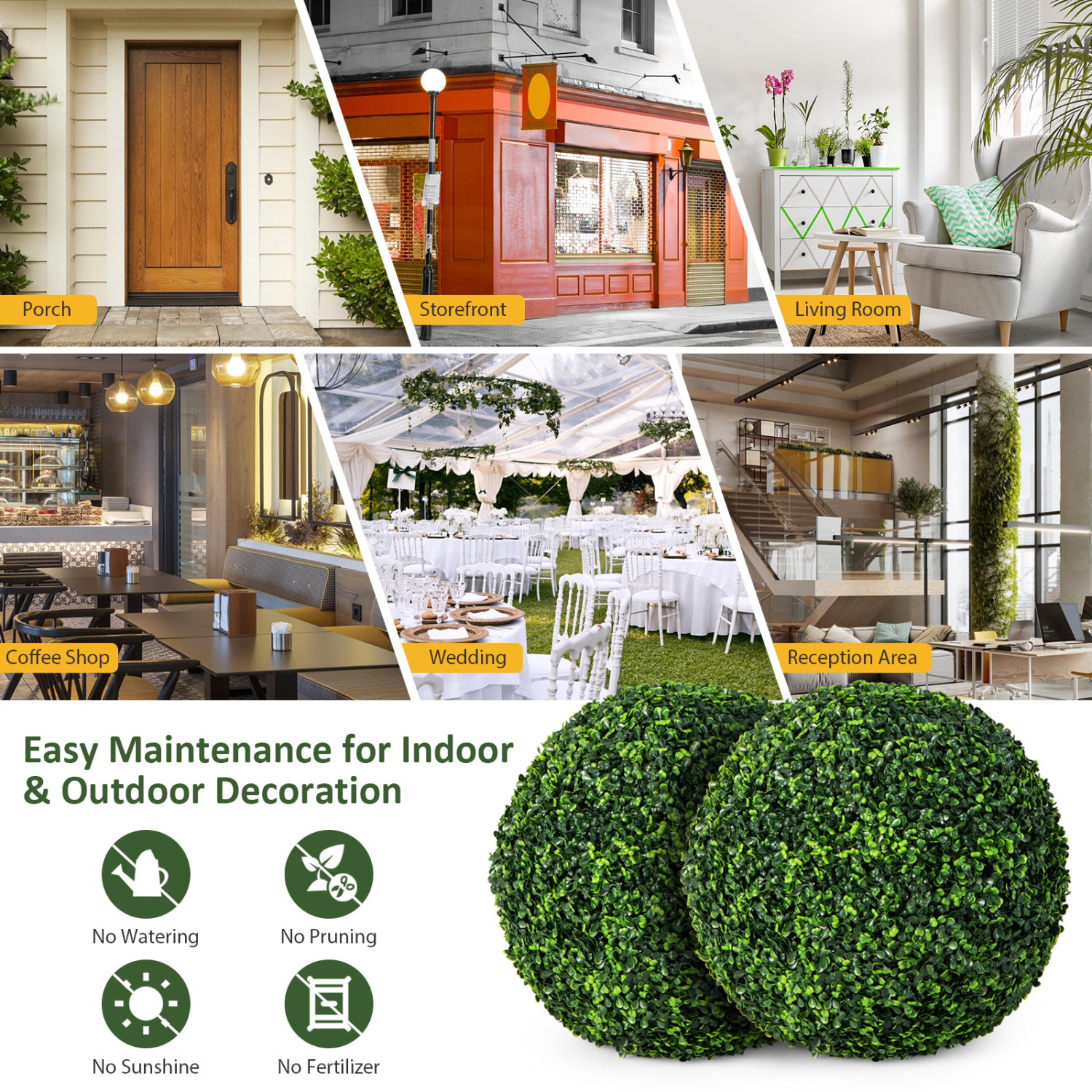 Topbuy 2 PCS Artificial Boxwood Topiary Balls 19" Faux Plants Decorative Boxwood Balls Sun-Protection Indoor & Outdoor Greenery Decoration