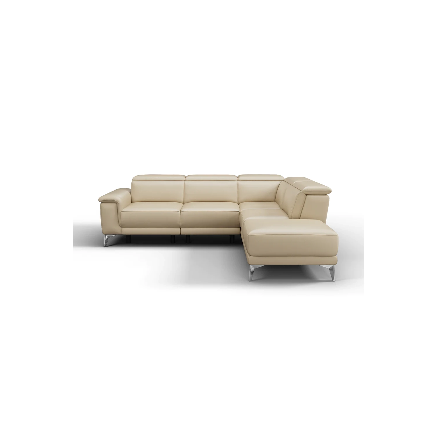Valencia Pista, divan modulaire contemporain en cuir pleine fleur beige et fauteuil orienté à droite