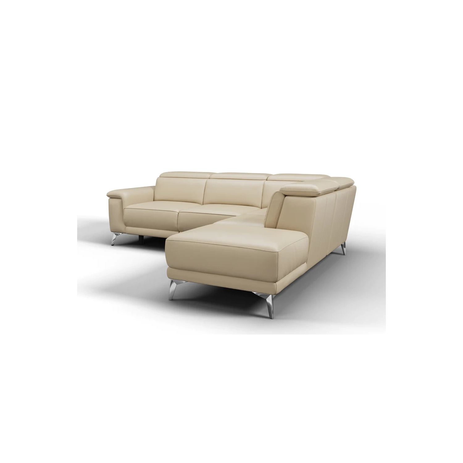 Valencia Pista, divan modulaire contemporain en cuir pleine fleur beige et fauteuil orienté à droite