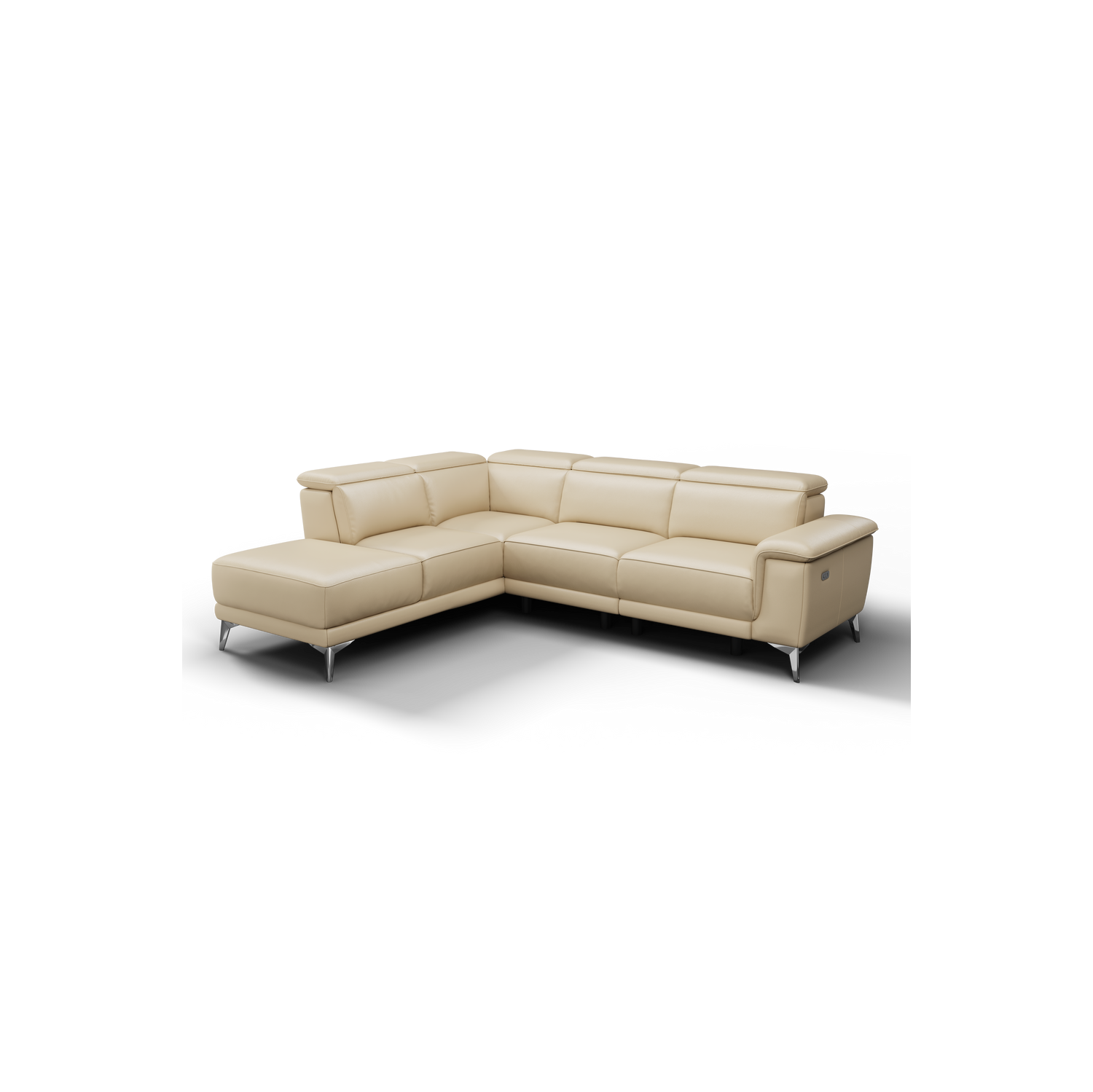 Pista Contemporary Beige Top Grain Leather Power Reclining Sectional with Left Hand Facing Chaise