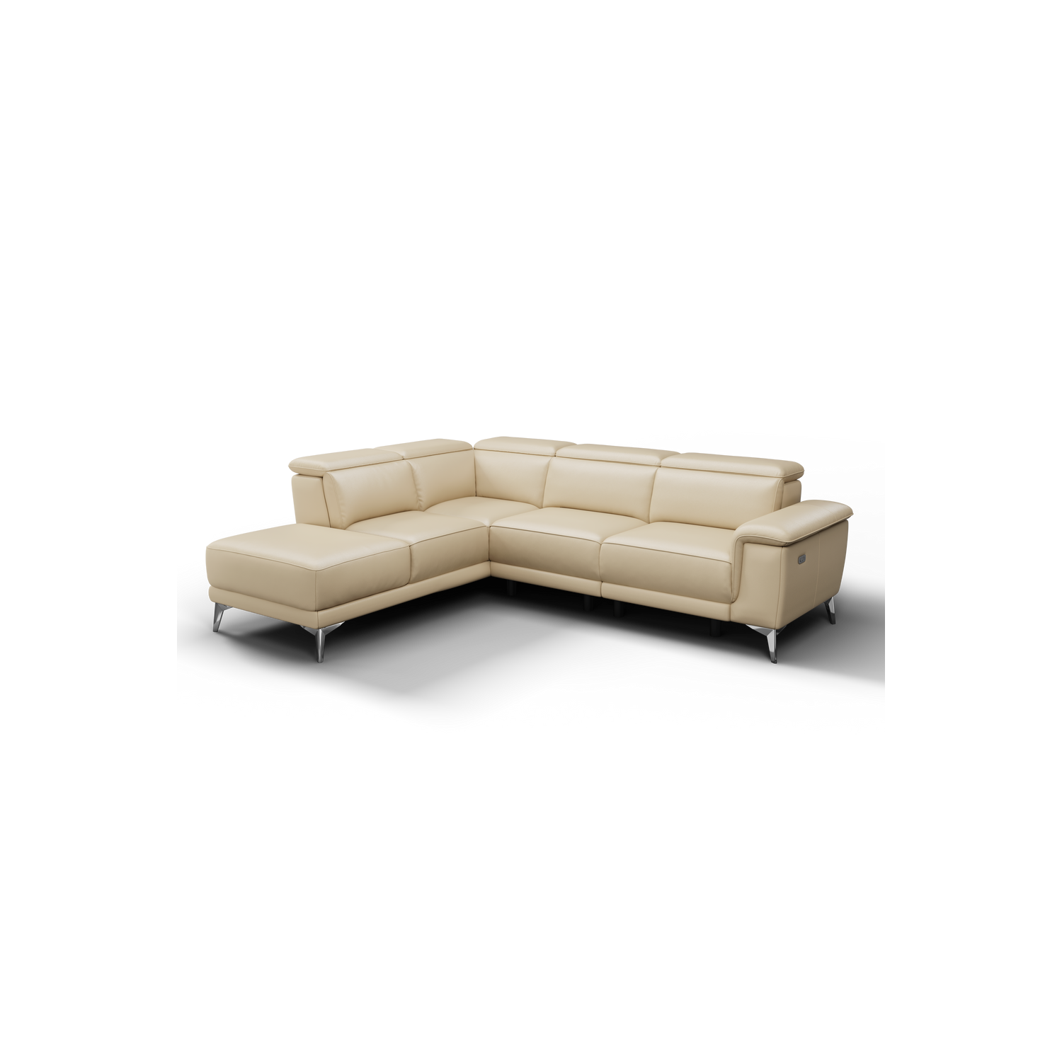 Valencia Pista Contemporary Beige Top Grain Leather Power Reclining Sectional with Left Hand Facing Chaise