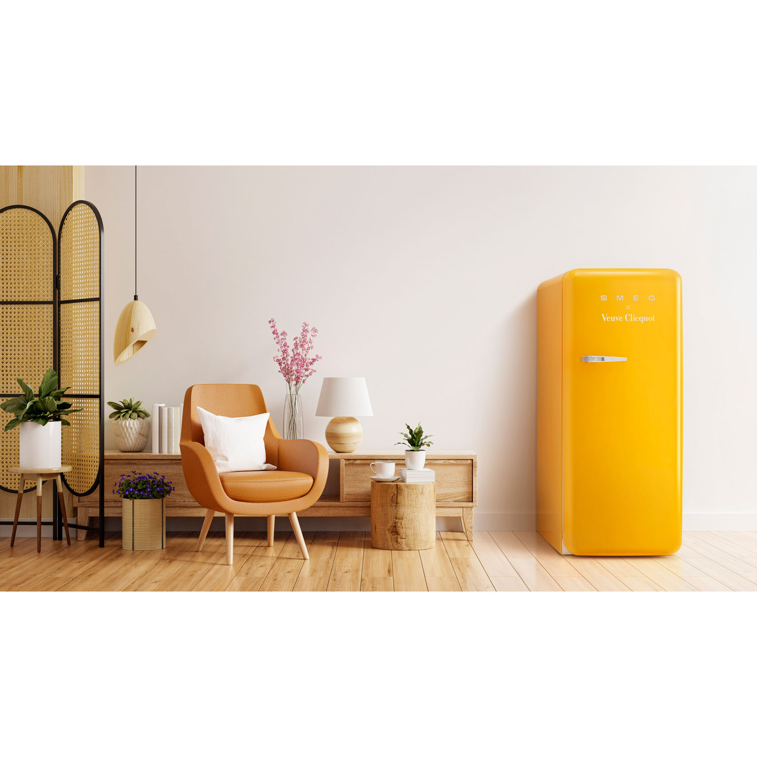 Réfrigérateur à congélateur supérieur de 24 po 9,9 pi³ avec éclairage DEL Veuve Clicquot de Smeg - Orange