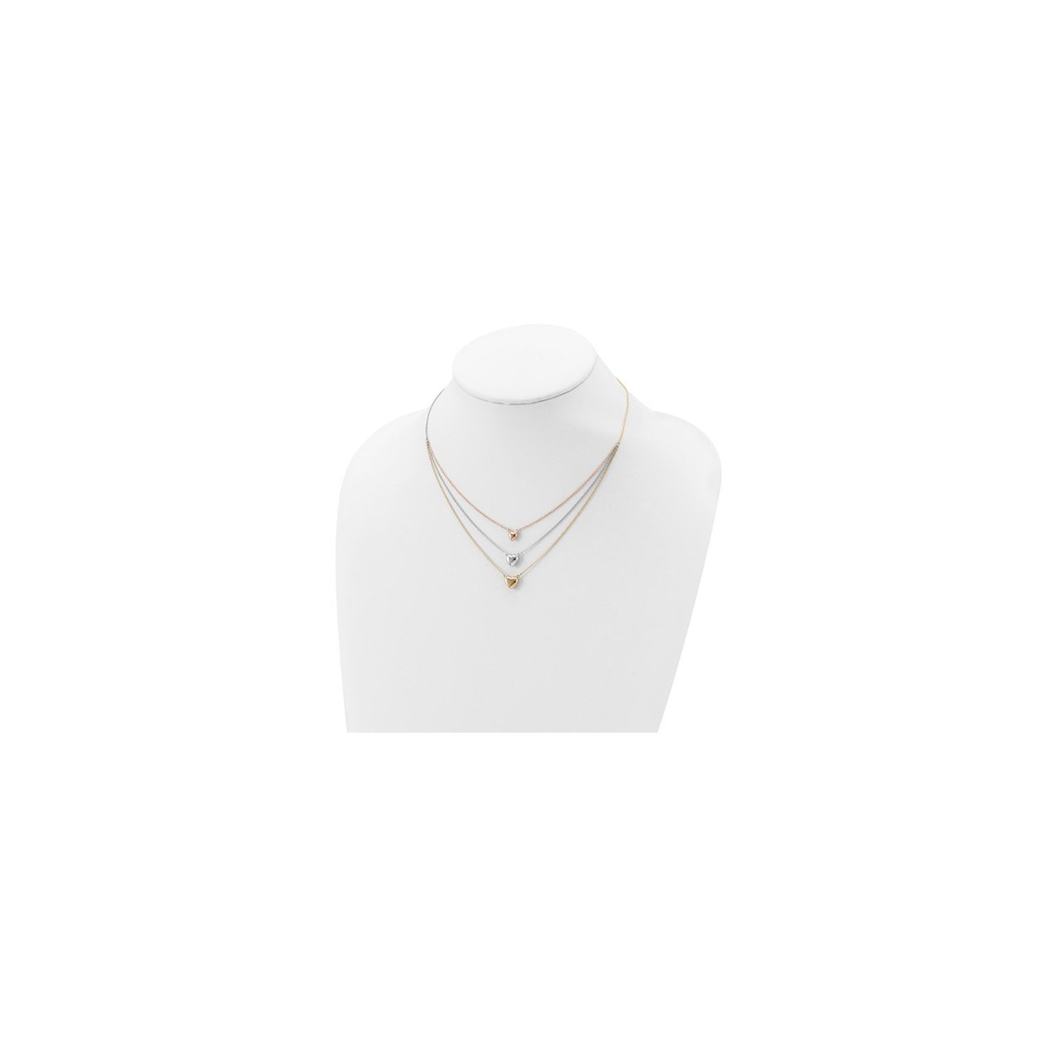 14K Yellow , White and Rose Gold Three Heart Necklace