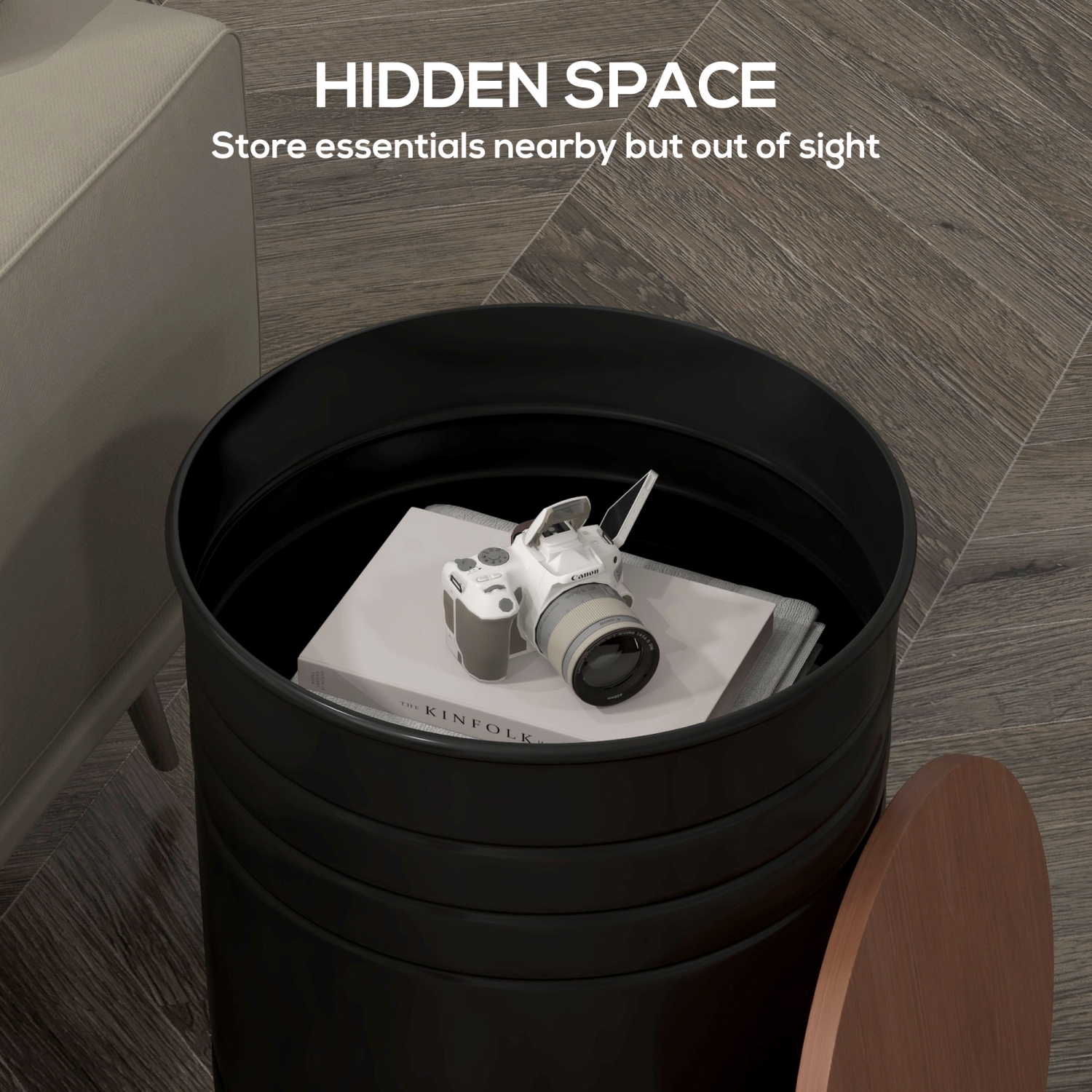 HOMCOM Nesting Tables, Side Table Set of 2, Round Coffee Table with Removable Wood Lid, Metal Frame and Hidden Space, Industrial End Tables for