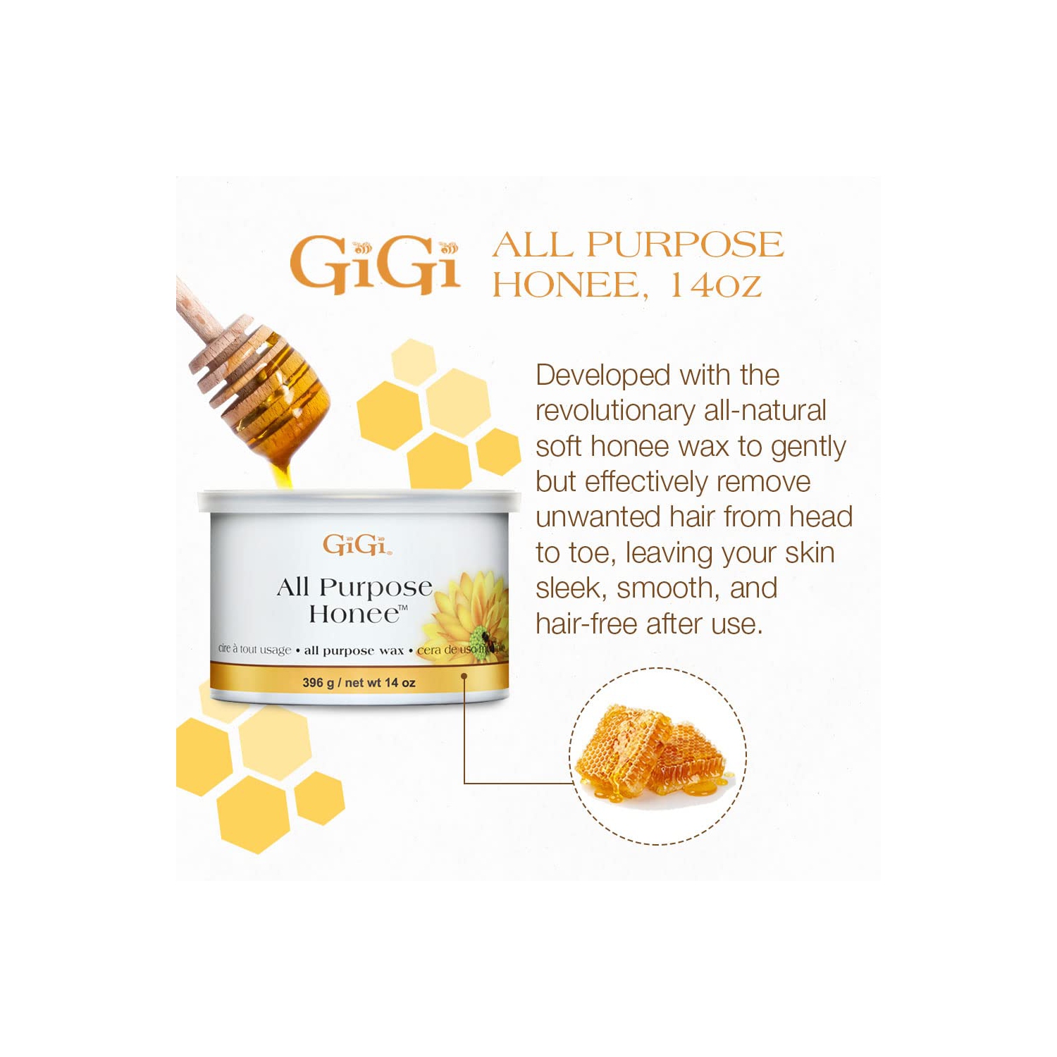 GiGi All Purpose Honee Hair Removal Soft Wax for All Skin and Hair Types, 14 oz