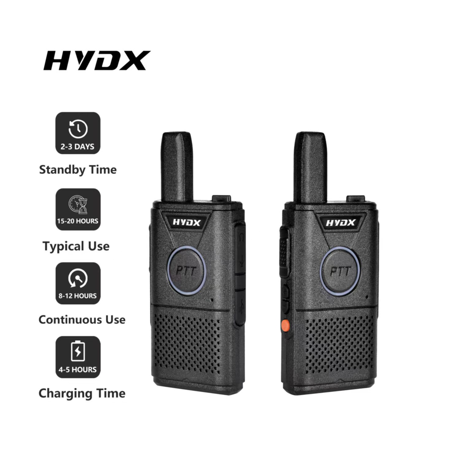 Compact Black Walkie Talkies - Set of 6, Plastic + Metal, Licensed-Free