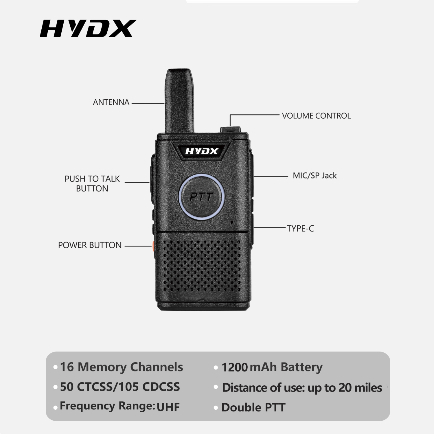 Compact Black Walkie Talkies - Set of 6, Plastic + Metal, Licensed-Free