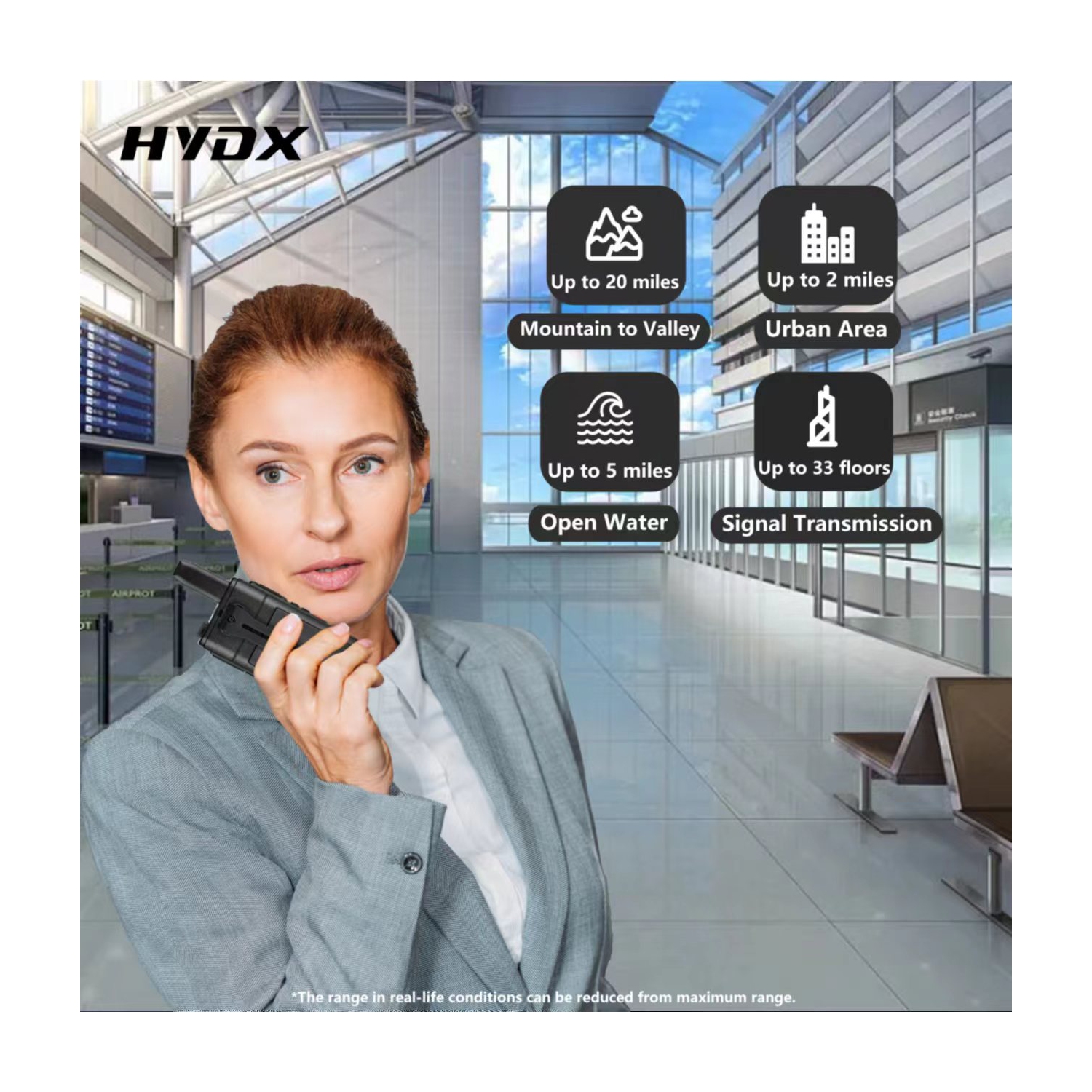 Compact Black Walkie Talkies - Set of 6, Plastic + Metal, Licensed-Free