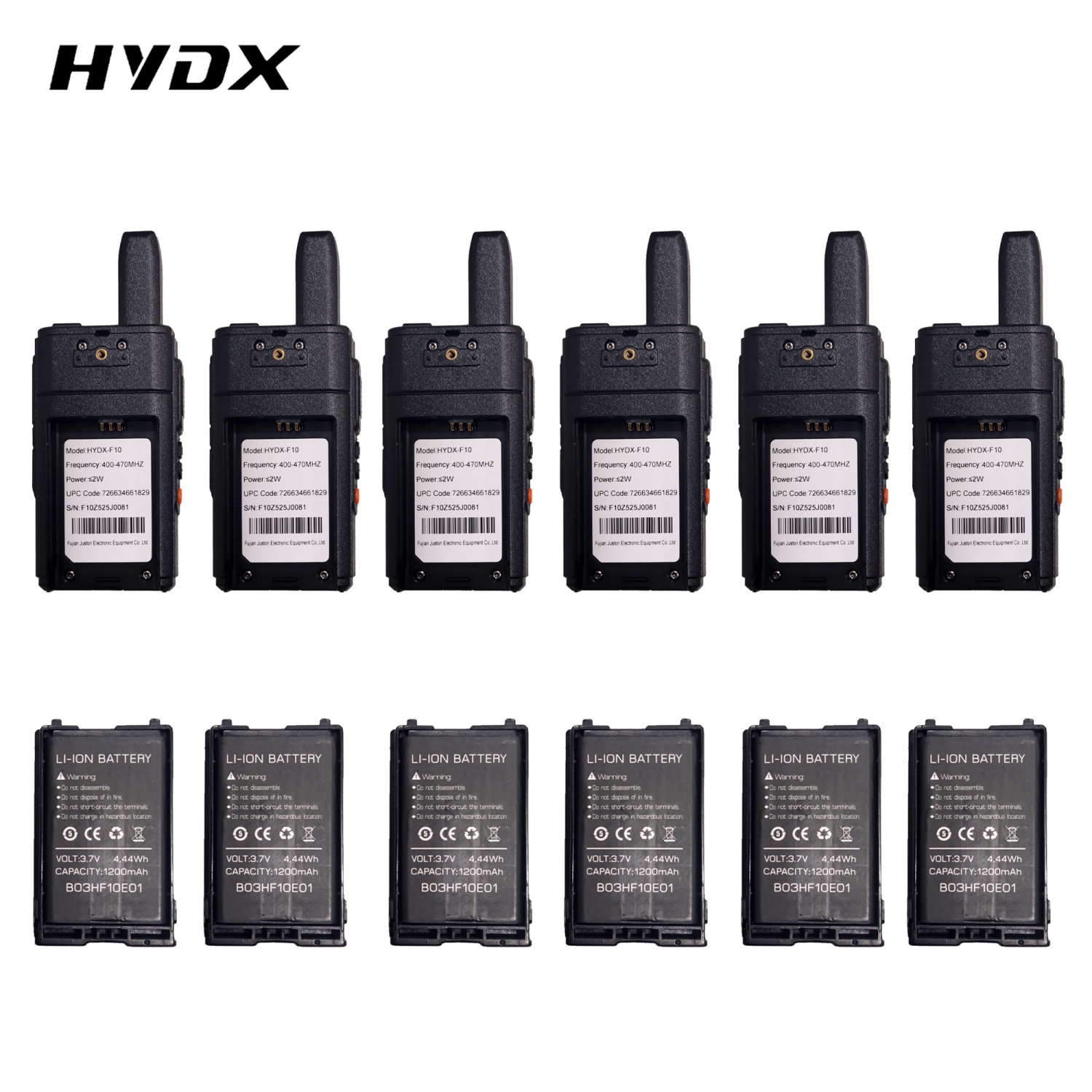 Compact Black Walkie Talkies - Set of 6, Licensed-Free