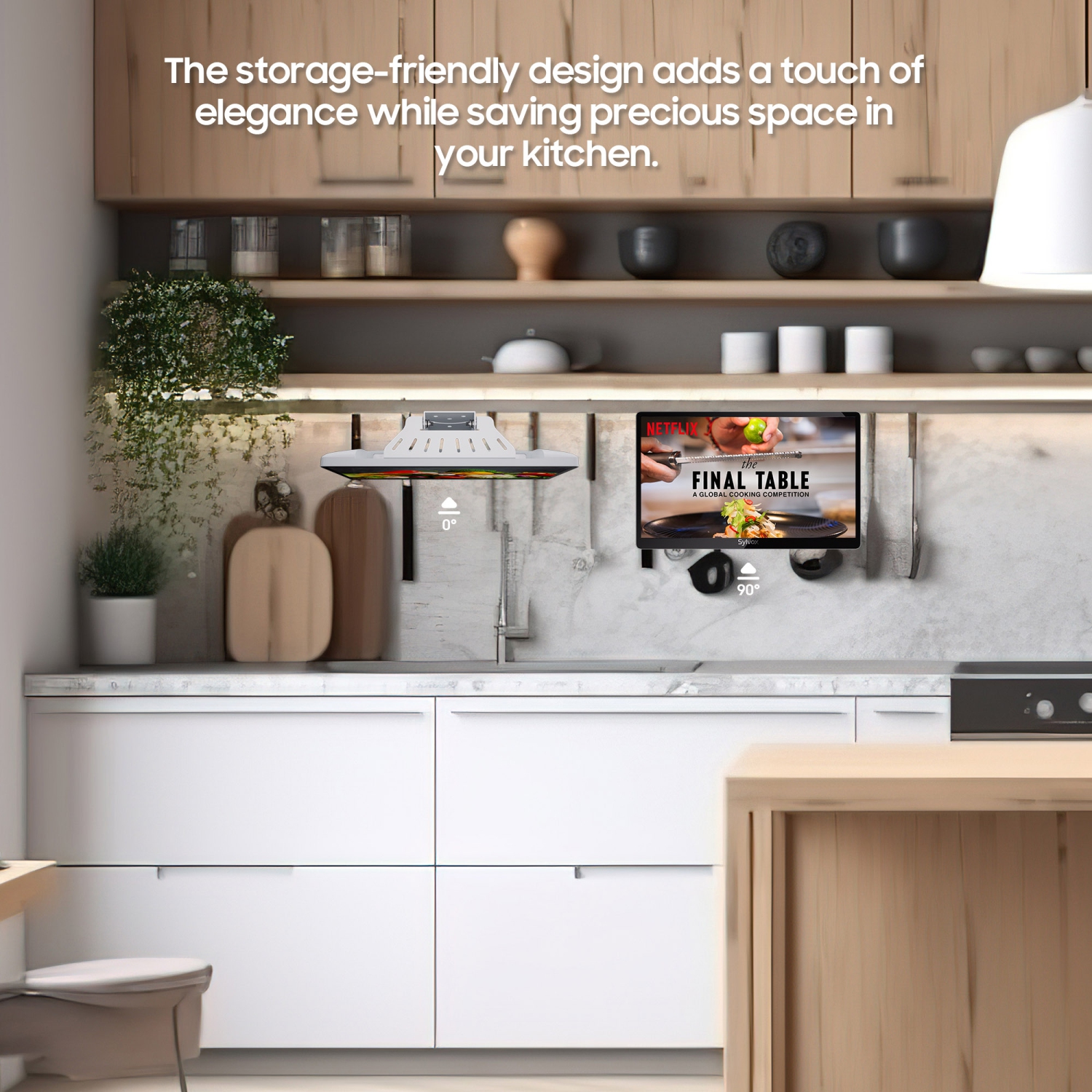 SYLOX Kitchen TV, 15.6inch Under Cabinet TV, 1080P FHD Flip-Down 12 Volt TV for Kitchen, RV