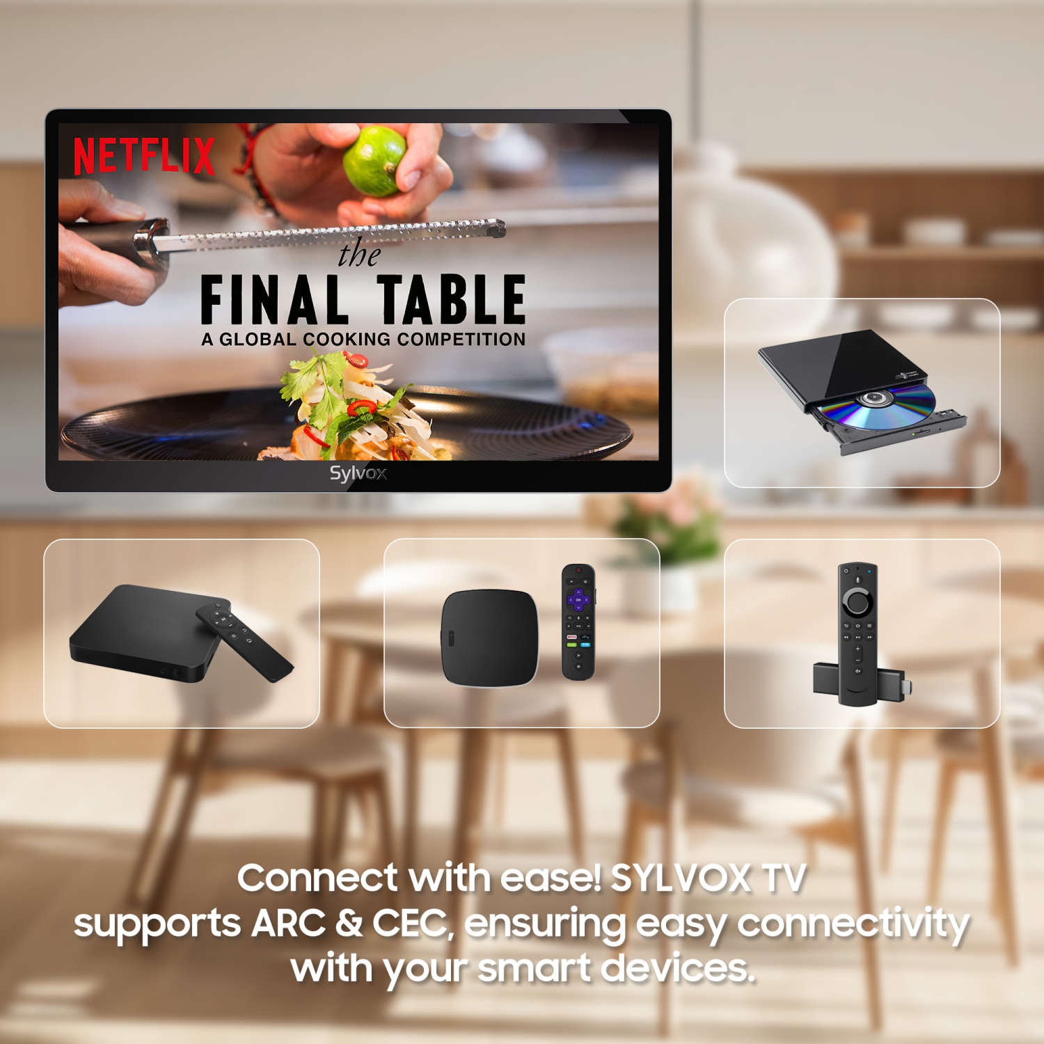 SYLOX Kitchen TV, 15.6inch Under Cabinet TV, 1080P FHD Flip-Down 12 Volt TV for Kitchen, RV