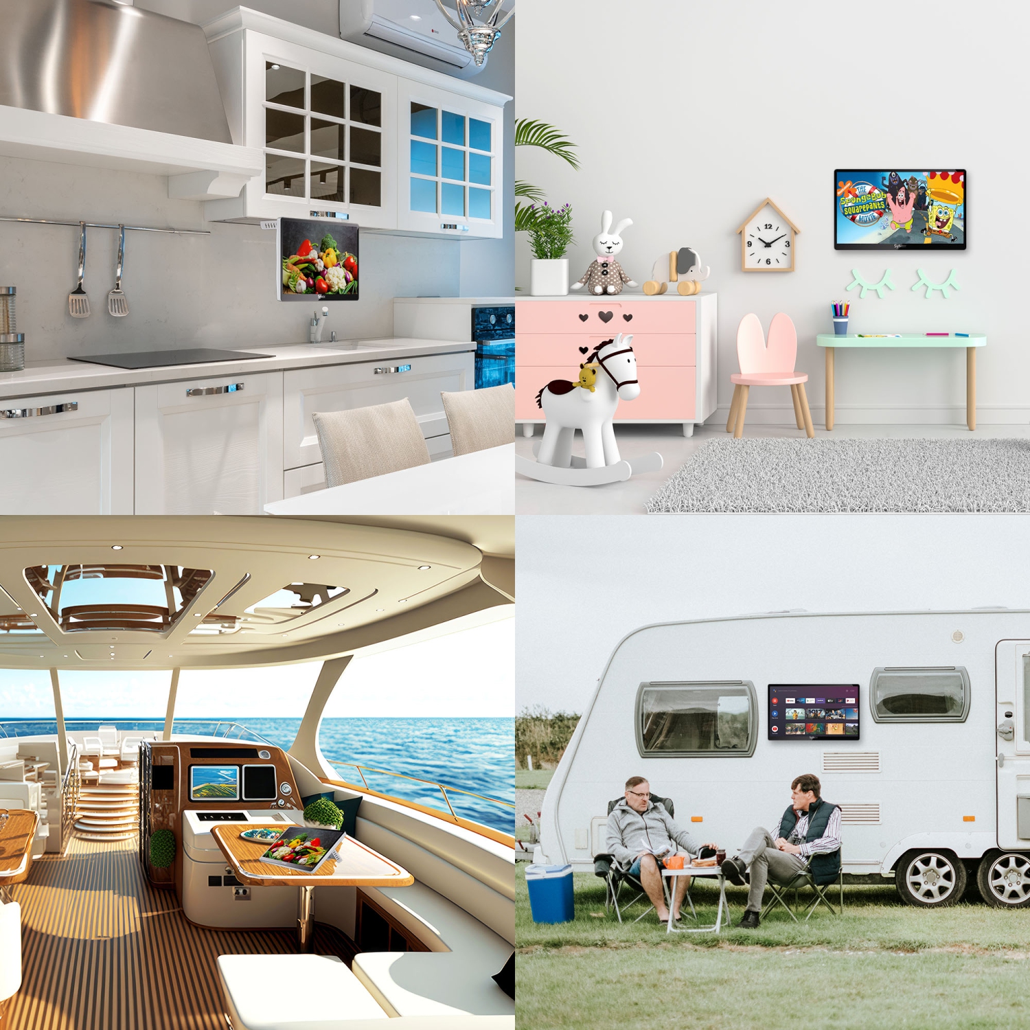 SYLOX Kitchen TV, 15.6inch Under Cabinet TV, 1080P FHD Flip-Down 12 Volt TV for Kitchen, RV