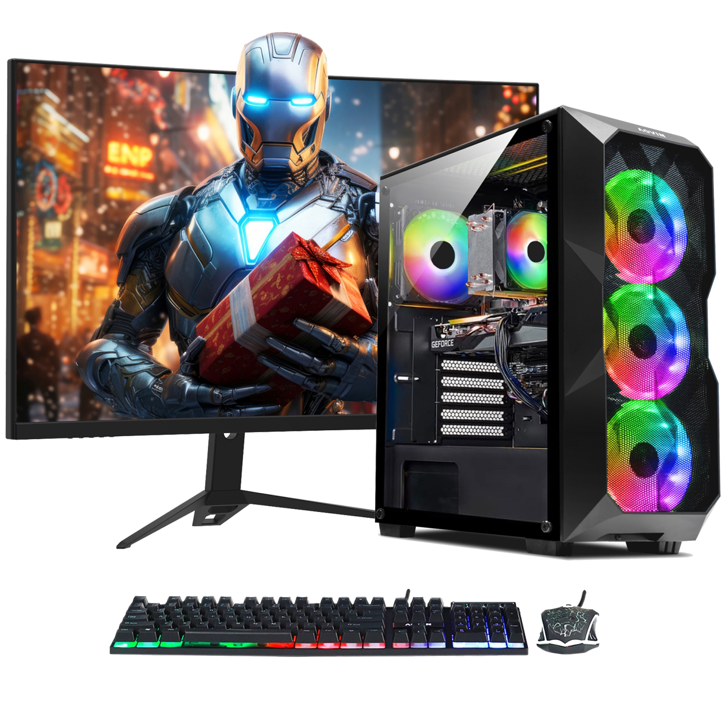 AQVIN AQB70 Gaming Desktop Computer Tower PC Combo, GeForce RTX 3060 12GB, Intel Core i7 CPU, 32GB DDR4 RAM, 2TB SSD + 2TB HDD, 27-inch Curved Gaming Monitor, Windows 10 Pro, WiFi