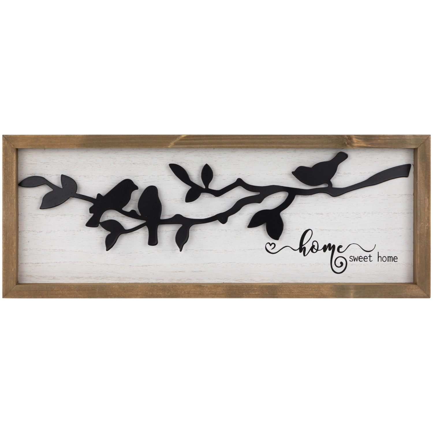 Affiche murale en bois Home Sweet Home avec silhouettes d'oiseaux - 15 po