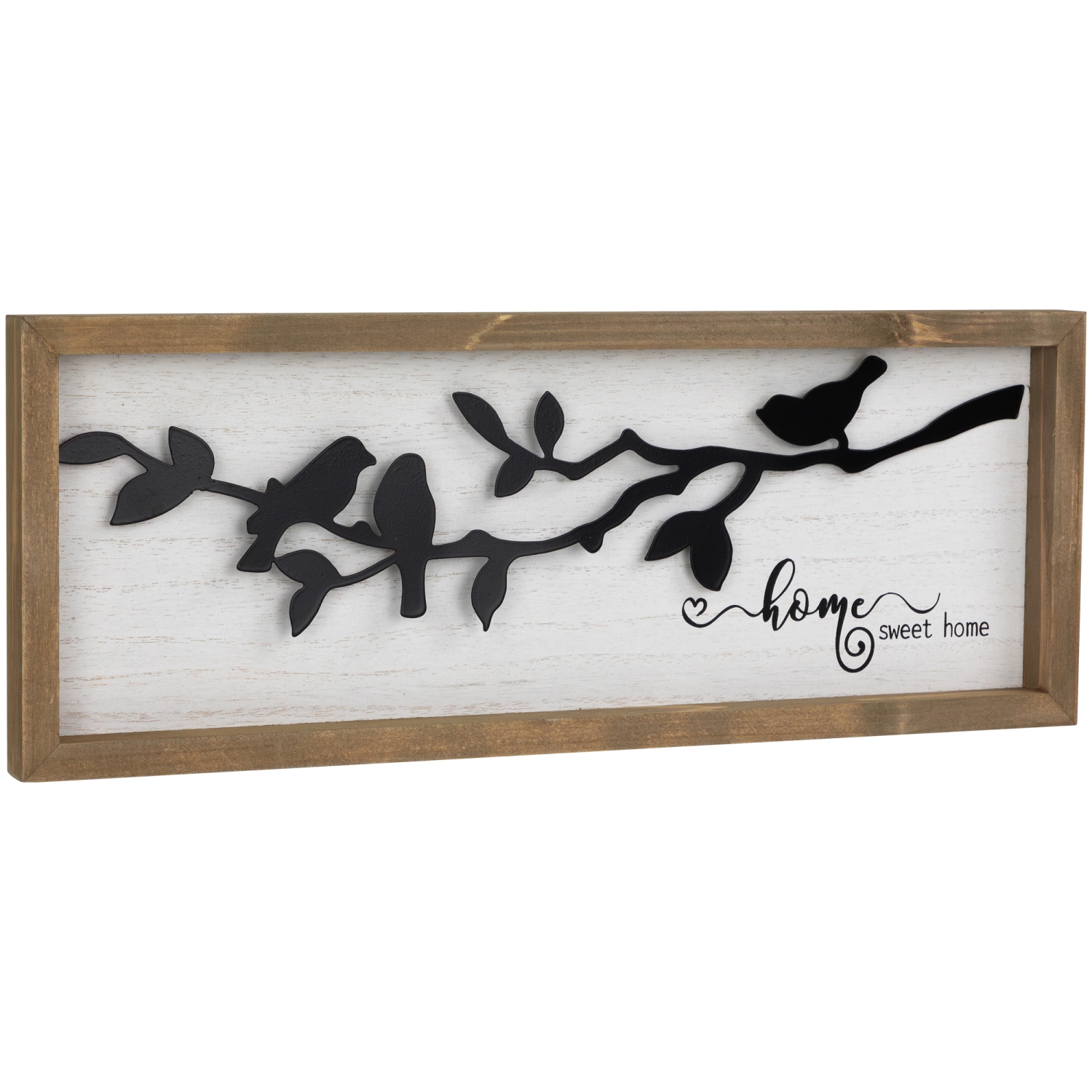 Affiche murale en bois Home Sweet Home avec silhouettes d'oiseaux - 15 po