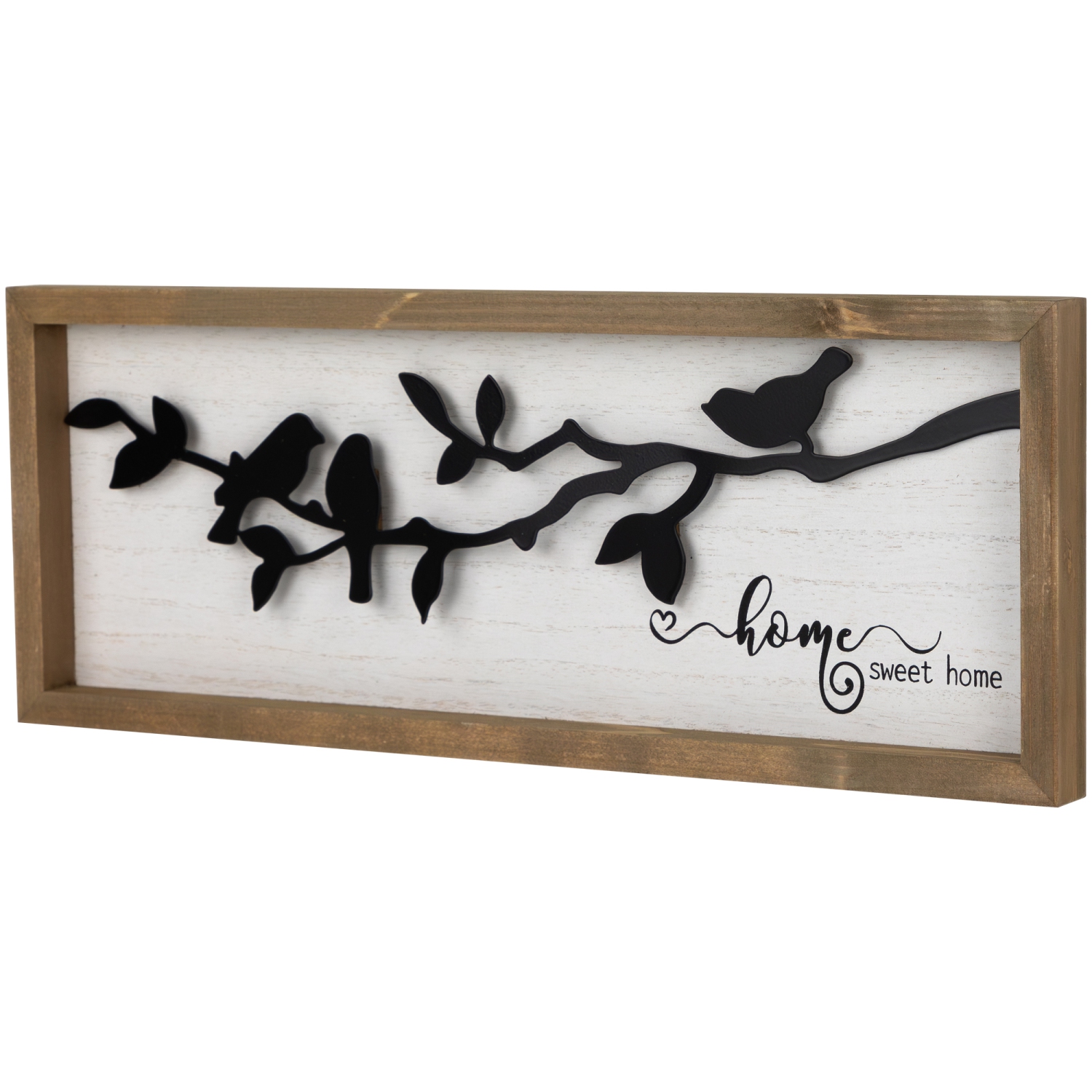 Affiche murale en bois Home Sweet Home avec silhouettes d'oiseaux - 15 po