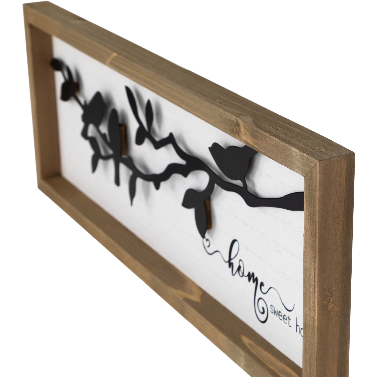 Affiche murale en bois Home Sweet Home avec silhouettes d'oiseaux - 15 po