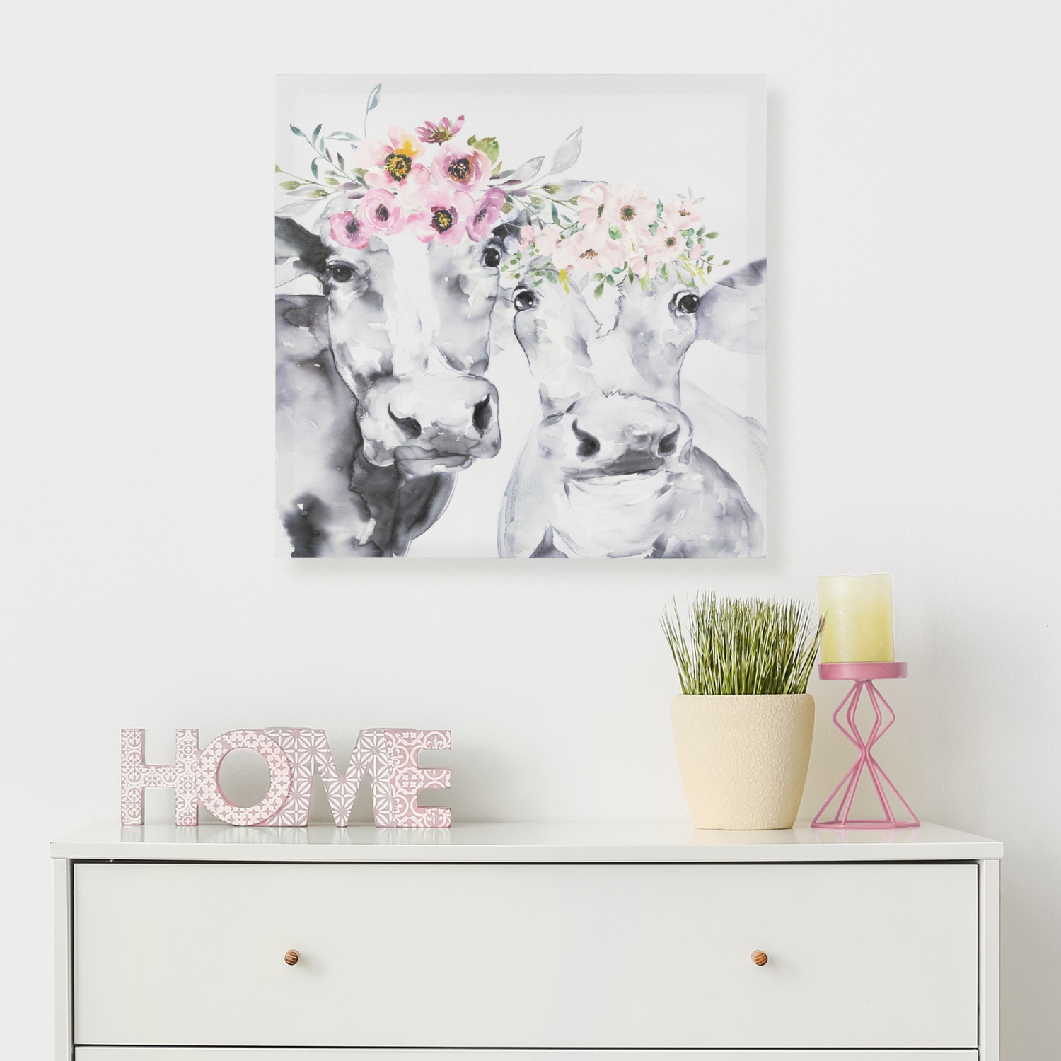 Cows with Wildflowers Canvas Wall Art - 17.5" x 17.5"