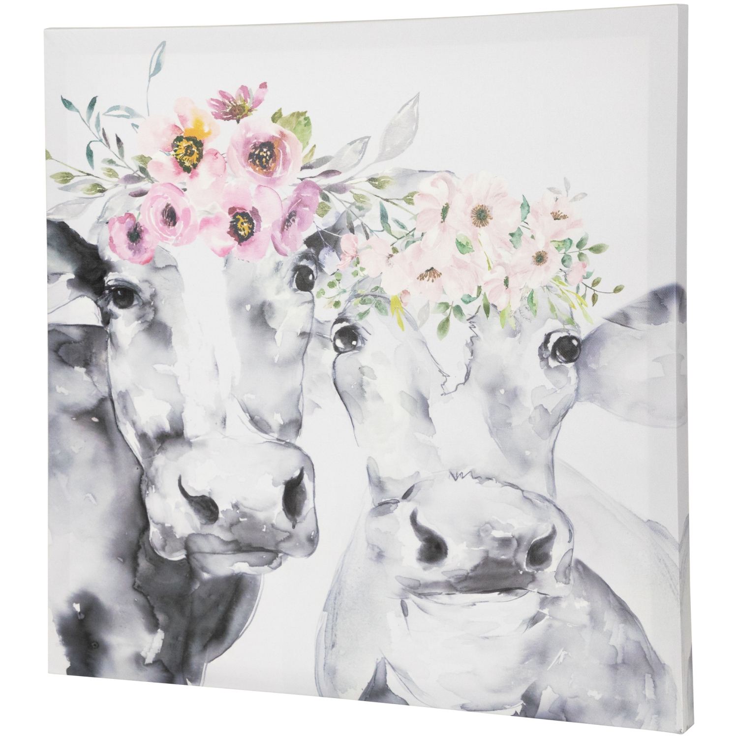 Cows with Wildflowers Canvas Wall Art - 17.5" x 17.5"