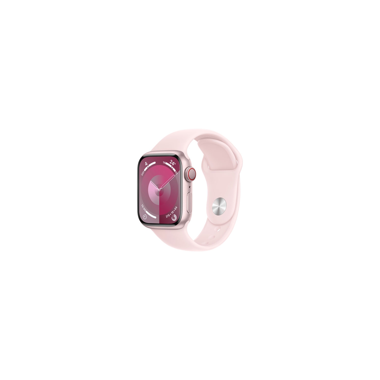 Boîte ouverte - Apple Watch Series 9 avec boîtier en aluminium rose et bracelet sport rose pâle - petit/moyen