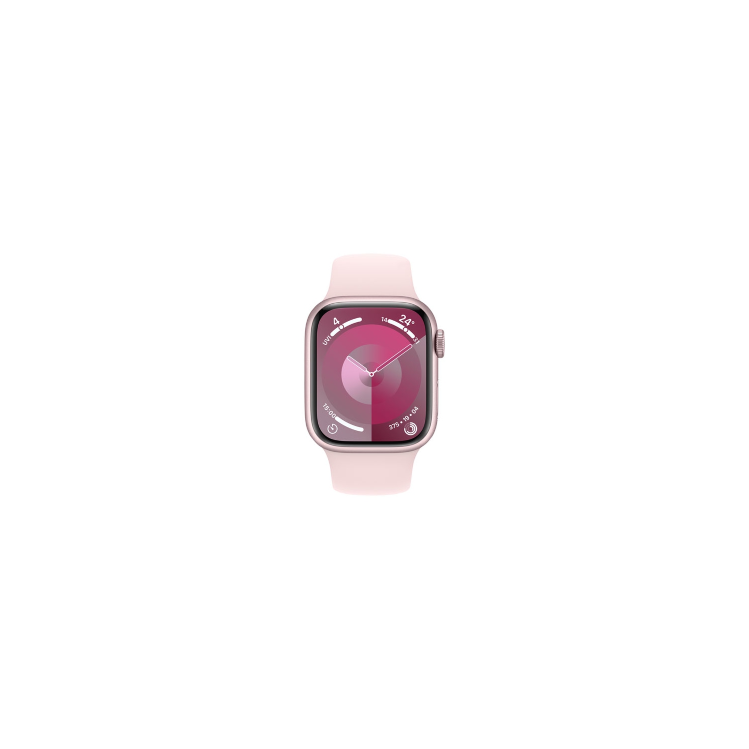 Boîte ouverte - Apple Watch Series 9 avec boîtier en aluminium rose et bracelet sport rose pâle - petit/moyen