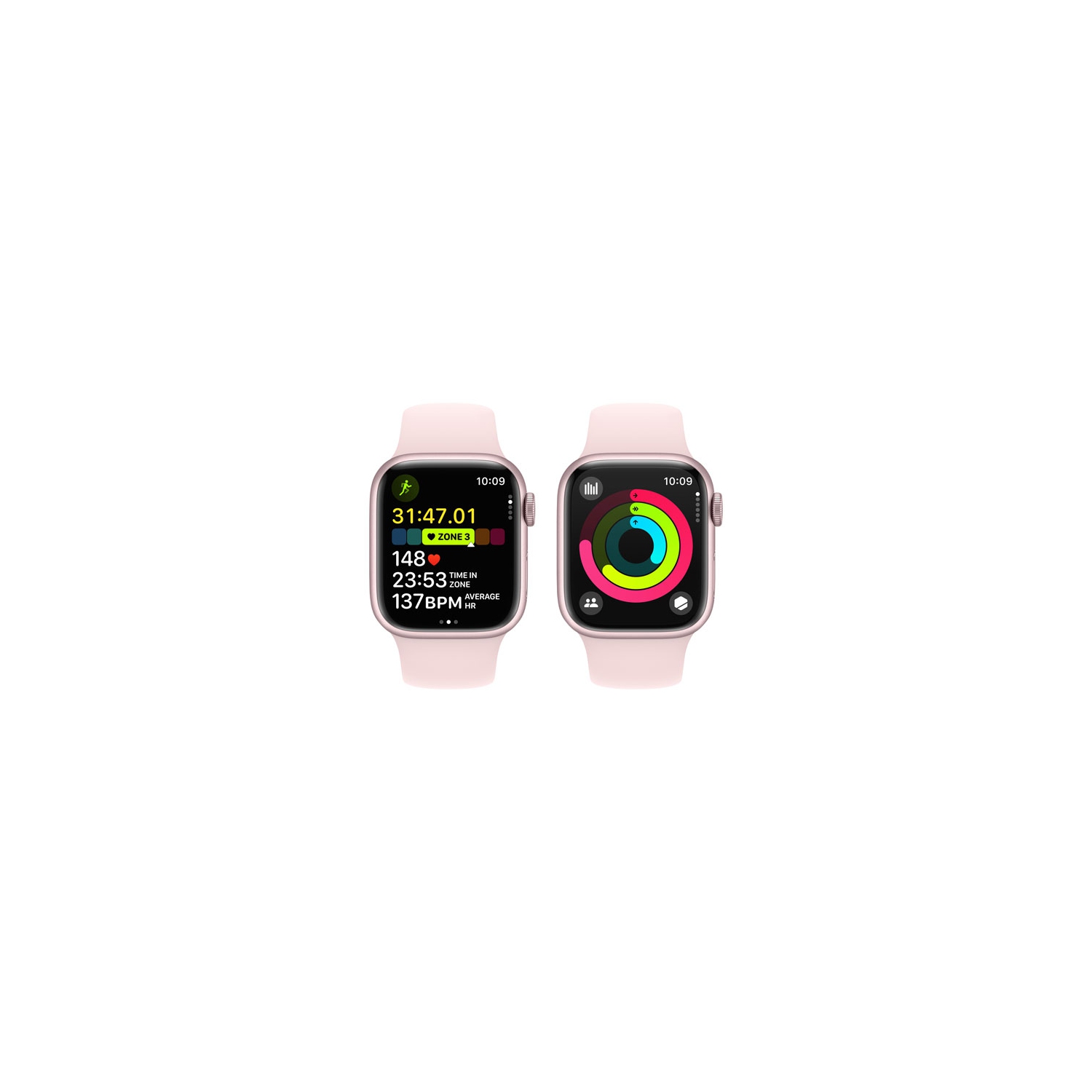 Boîte ouverte - Apple Watch Series 9 avec boîtier en aluminium rose et bracelet sport rose pâle - petit/moyen