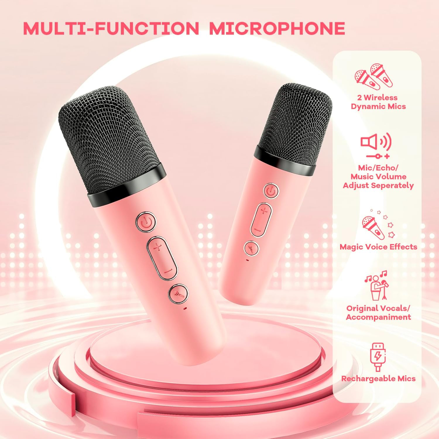 Mini microphones karaoké pour enfants - haut-parleur Bluetooth portatif avec 2 microphones sans fil, jouets amusants pour enfants de 4 à 12 ans et