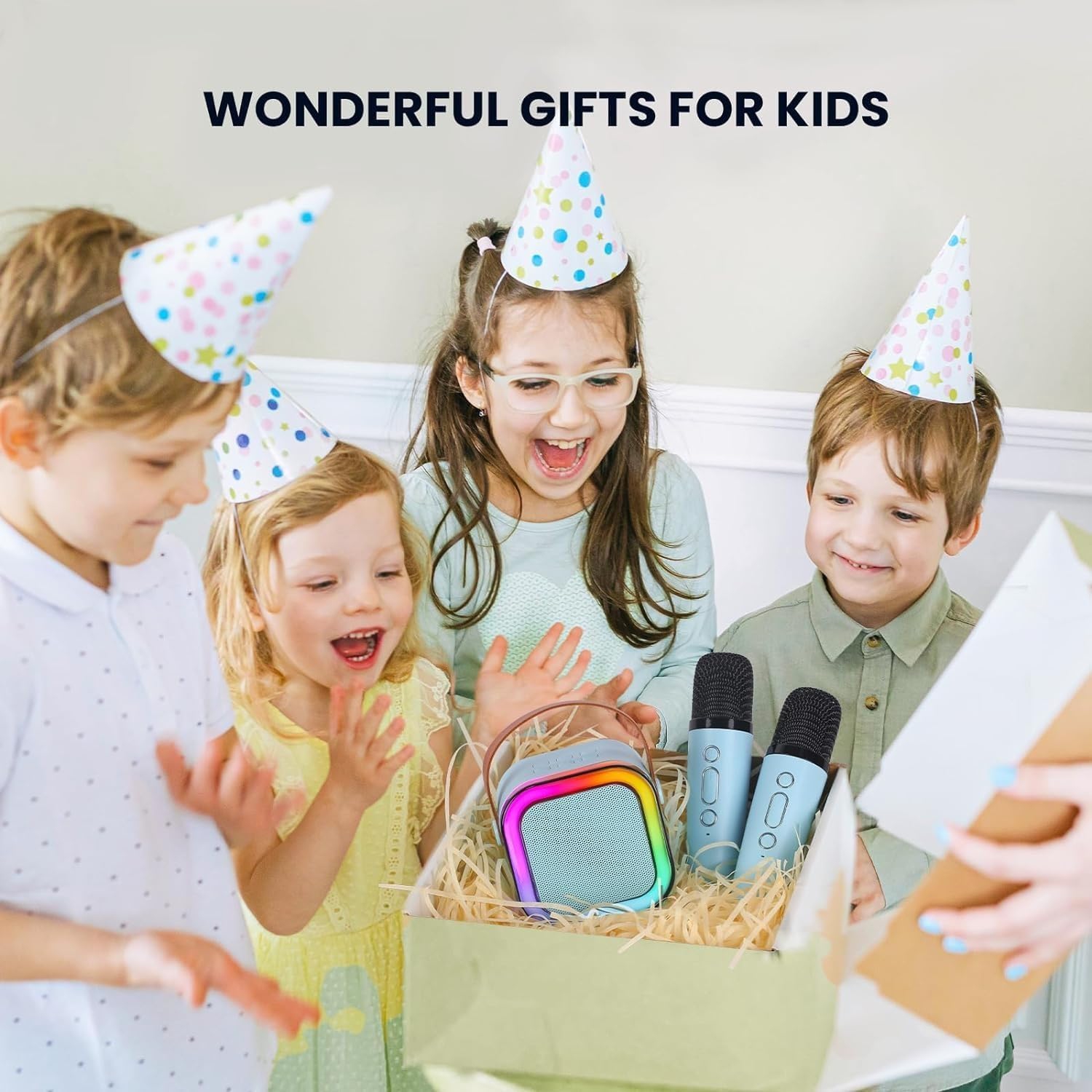 Mini Kids Karaoke Machine 2024, Portable Karaoke Speaker with 2 Wireless Mics & Party Lights, Christmas & Birthday Gift for Girls & Boys Ages 4-12+