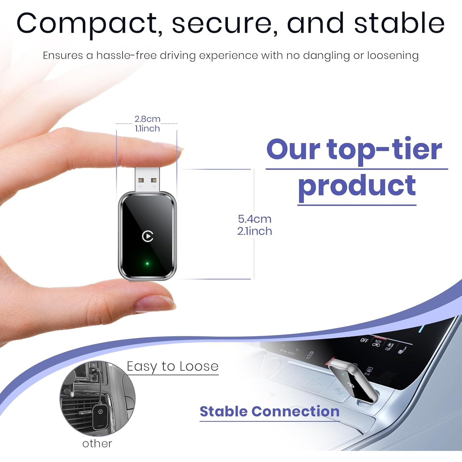 Adaptateur CarPlay sans fil d'ULTRENDS – conversion sans fil fluide, conception compacte avec USB et type C, connectivité sans ralentissement et