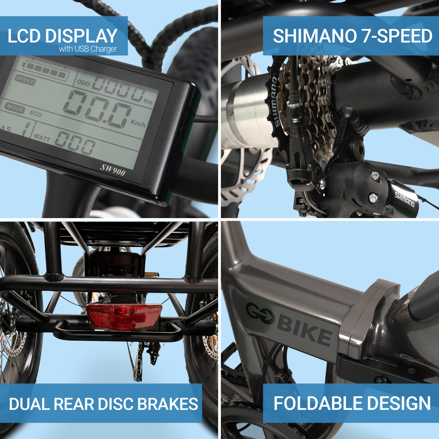 FORZA eBike | tricycle électrique pliable compact 500&nbsp;W - Gris cosmique